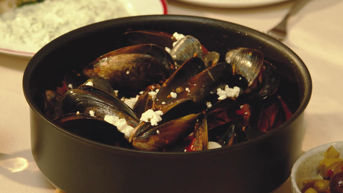 Mussel Saganaki with Red Peppers | Vikki Moursellas Recipe