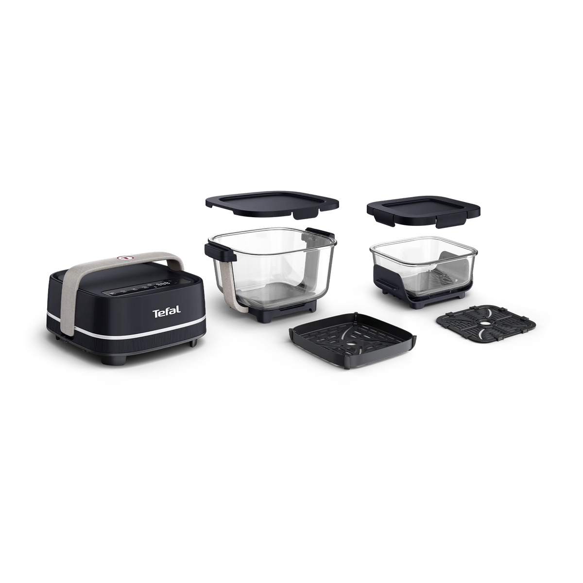 Crisp & Go Portable Glass Air Fryer Black FB7018 with included accessories