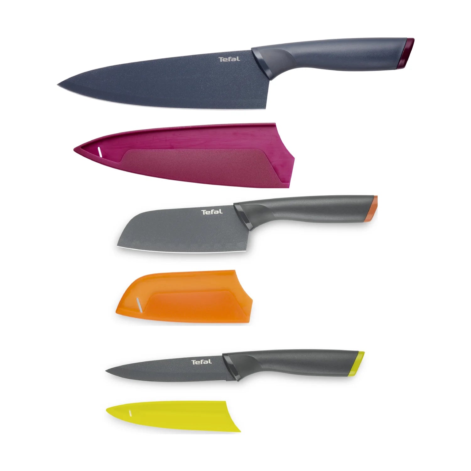 Tefal Fresh Kitchen Non-Stick Stainless Steel Set of 3 Kitchen Knives K122S324 covers removed