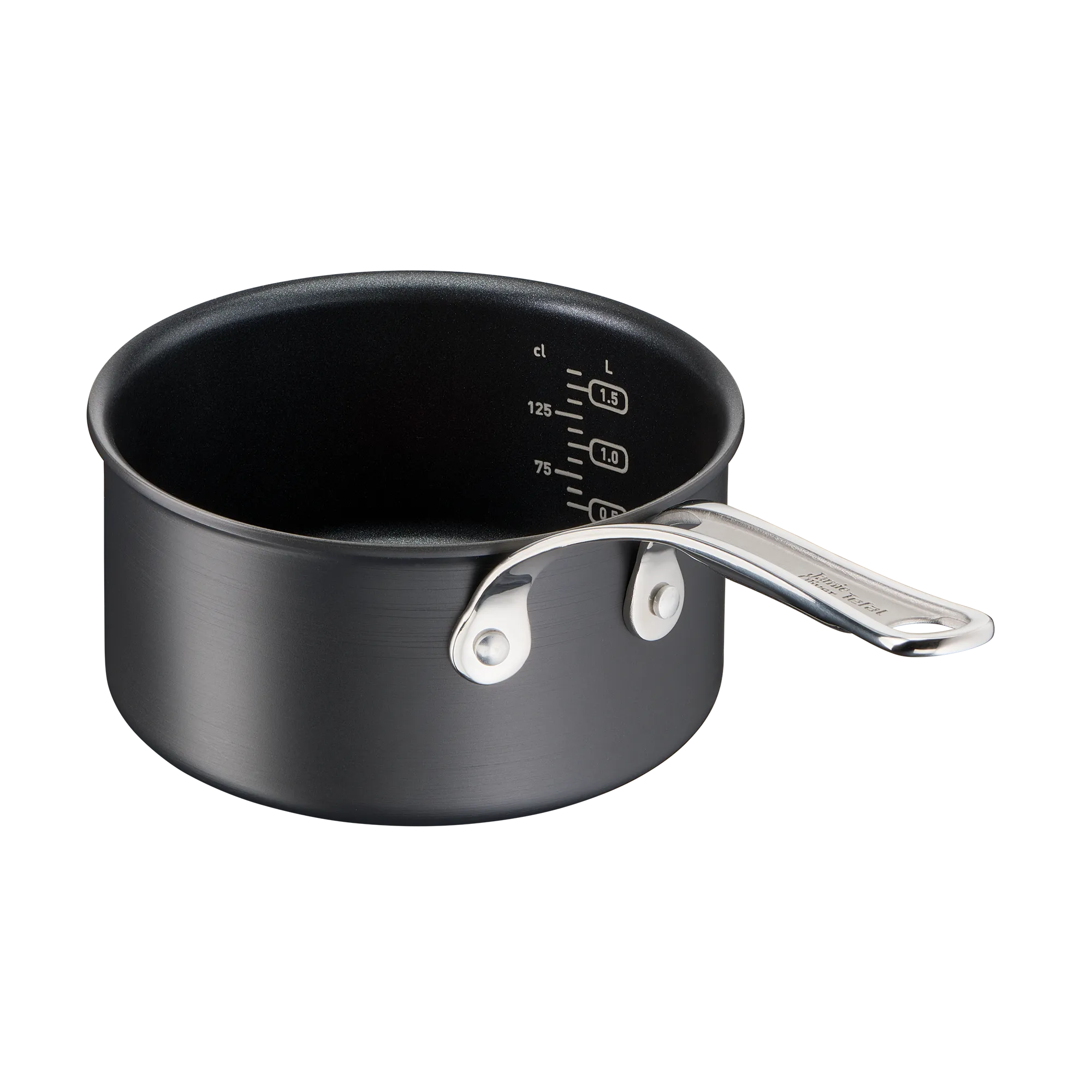 Jamie Oliver by Tefal Cooks Classic Non-Stick Induction Hard Anodised Saucepan + Lid 18cm with measuring marks