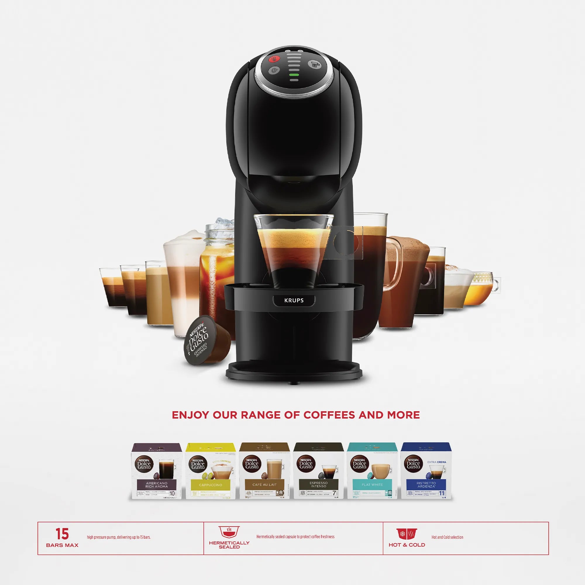 Dolce Gusto Genio S Plus Coffee Machine KitKat 3 Piece Bundle KP340KK3 features and capsules