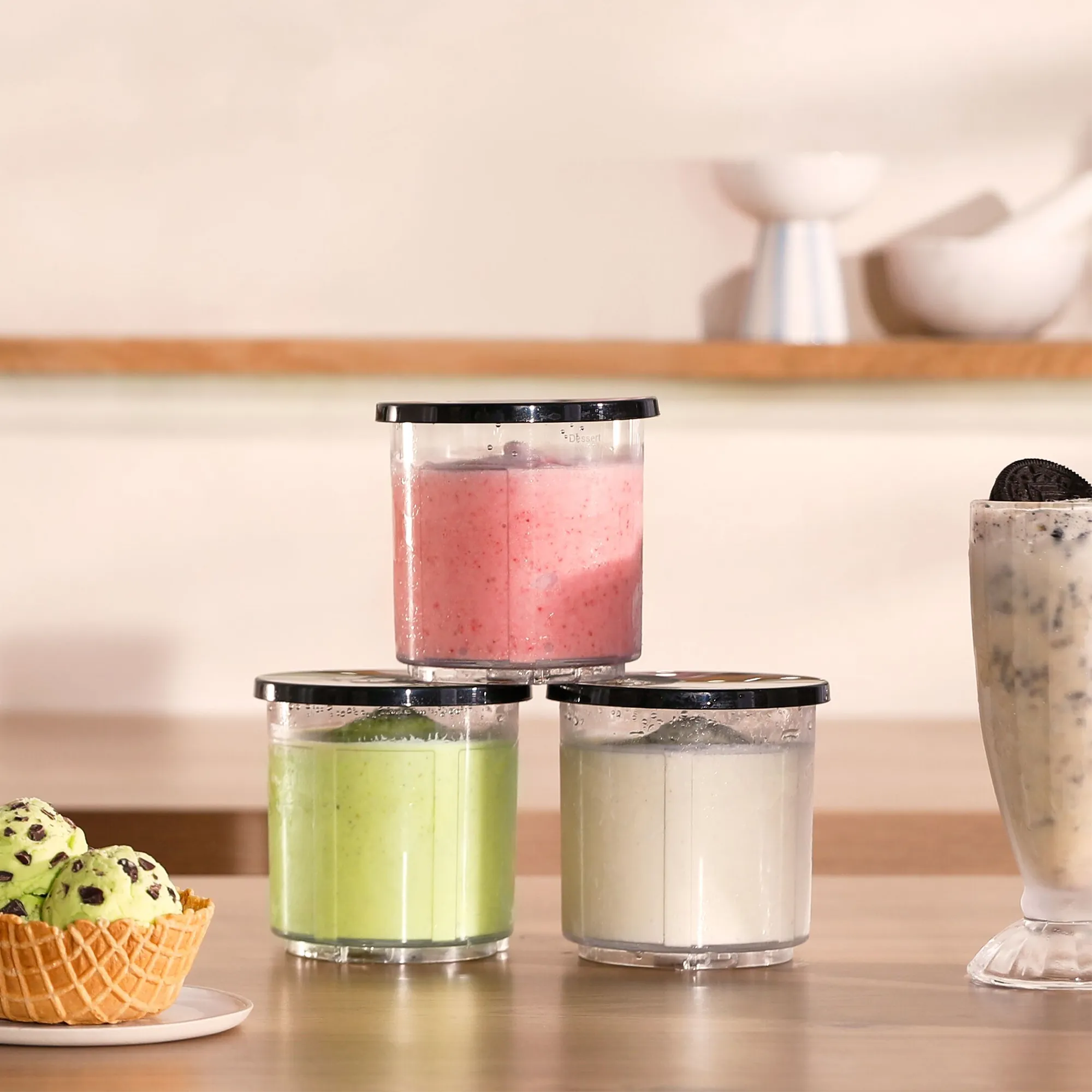 Tefal Dolci Ice Cream Maker Accessory - Bowls 3 Pack in use with ice cream