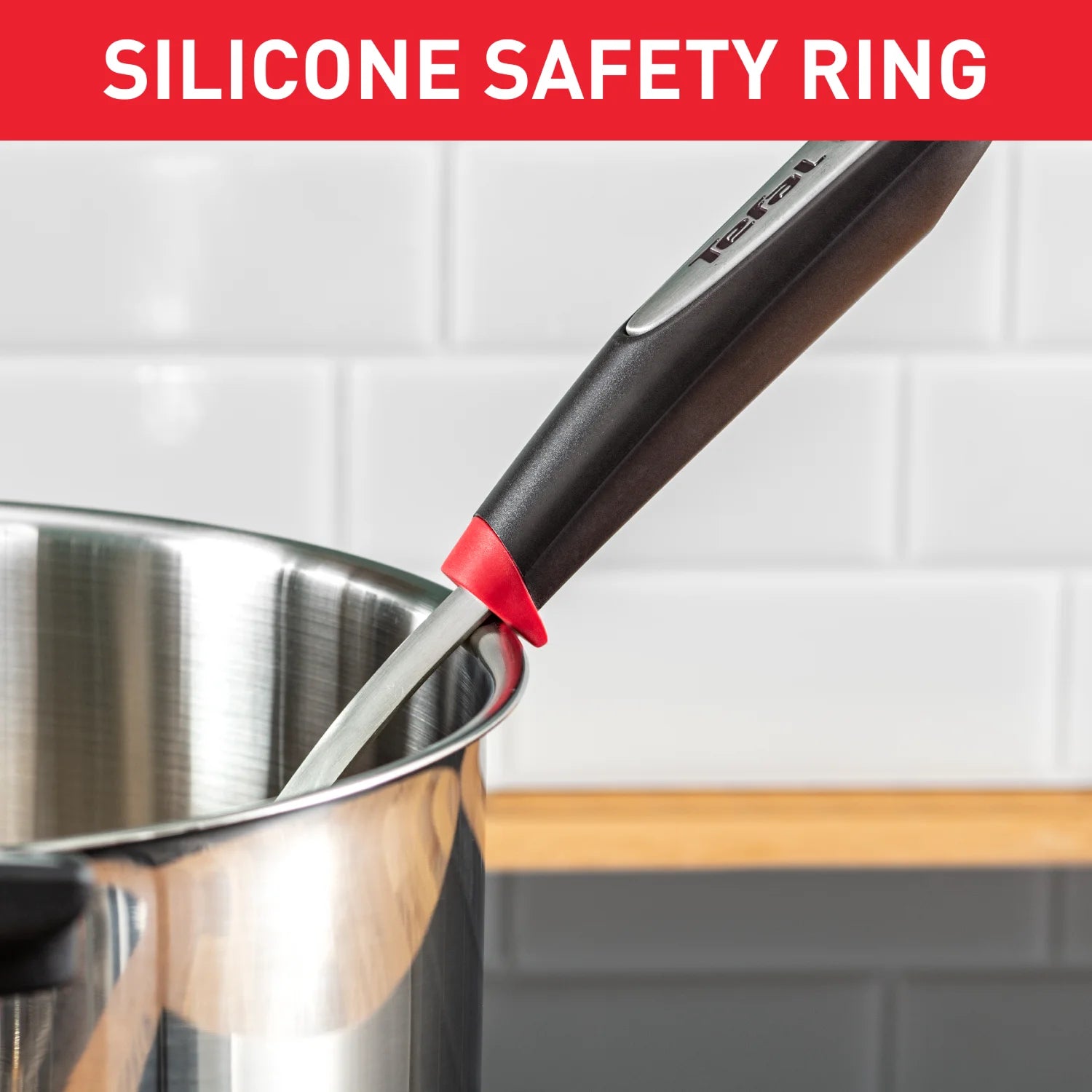 Tefal Ingenio Stainless Steel Slotted Turner K1180314 with Silicone Safety Ring