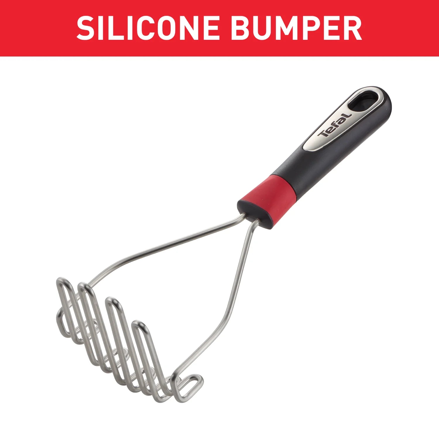 Tefal Ingenio Stainless Steel Potato Masher K1181214 with Silicone Bumper
