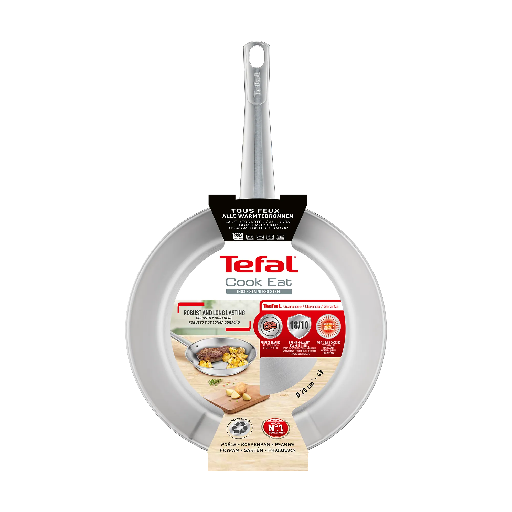 Tefal Cook Eat Induction Uncoated Stainless Steel Frypan 28cm Packaging