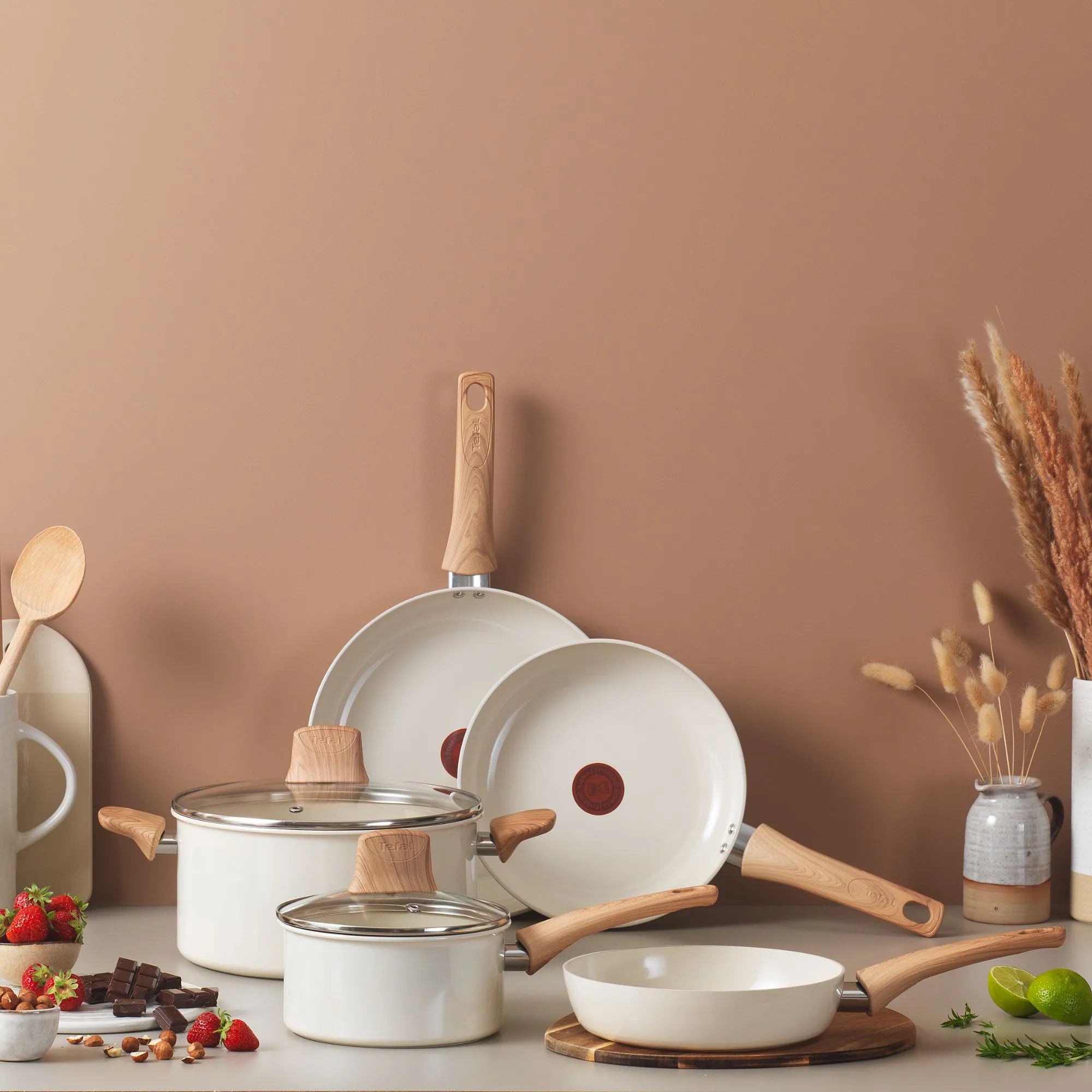 Tefal Vivaceram Induction Ceramic Beige 5pc Cookware Set