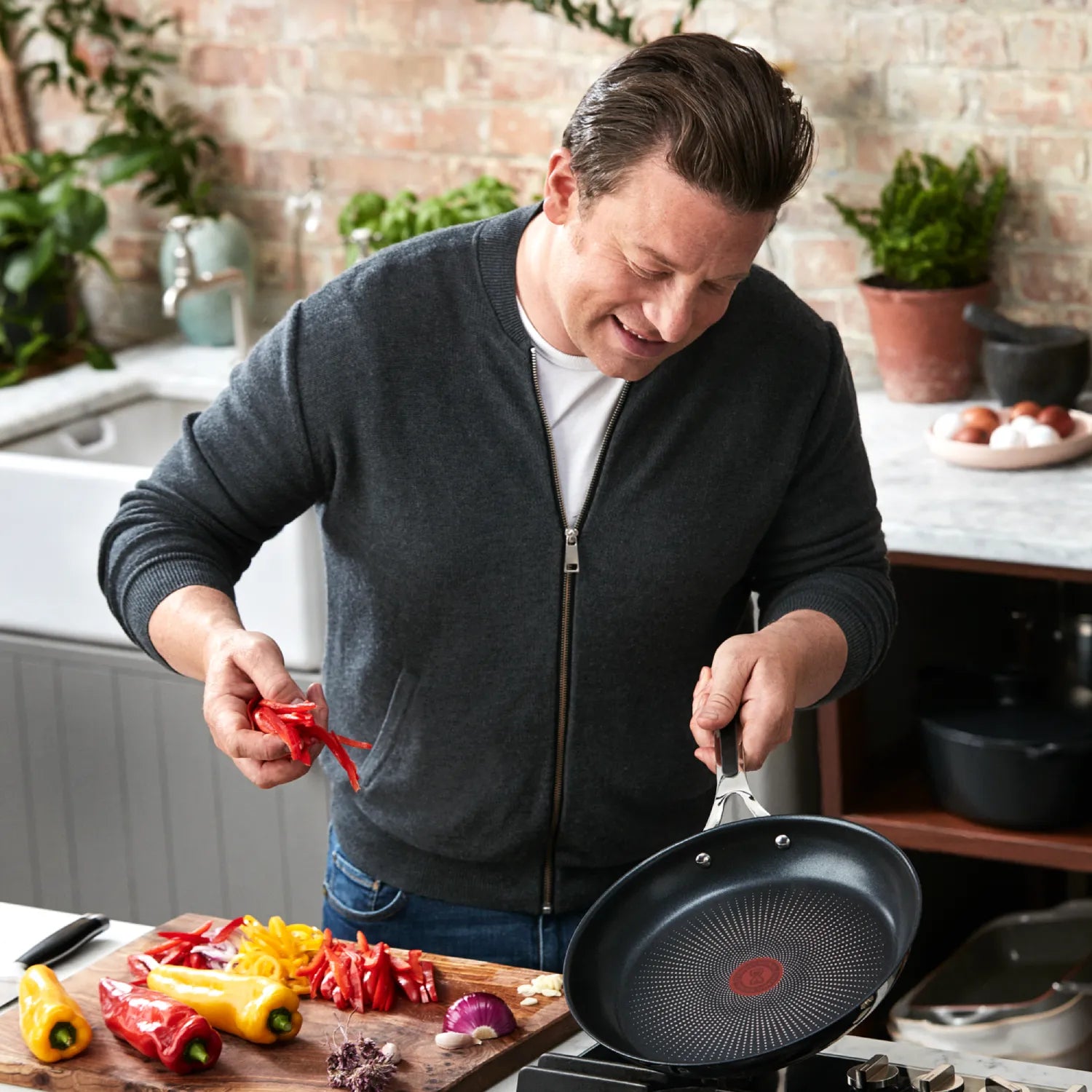 Jamie Oliver by Tefal Kitchen Essentials Induction Non-Stick Stainless Steel Triple Pack Frypans 20/24/28cm