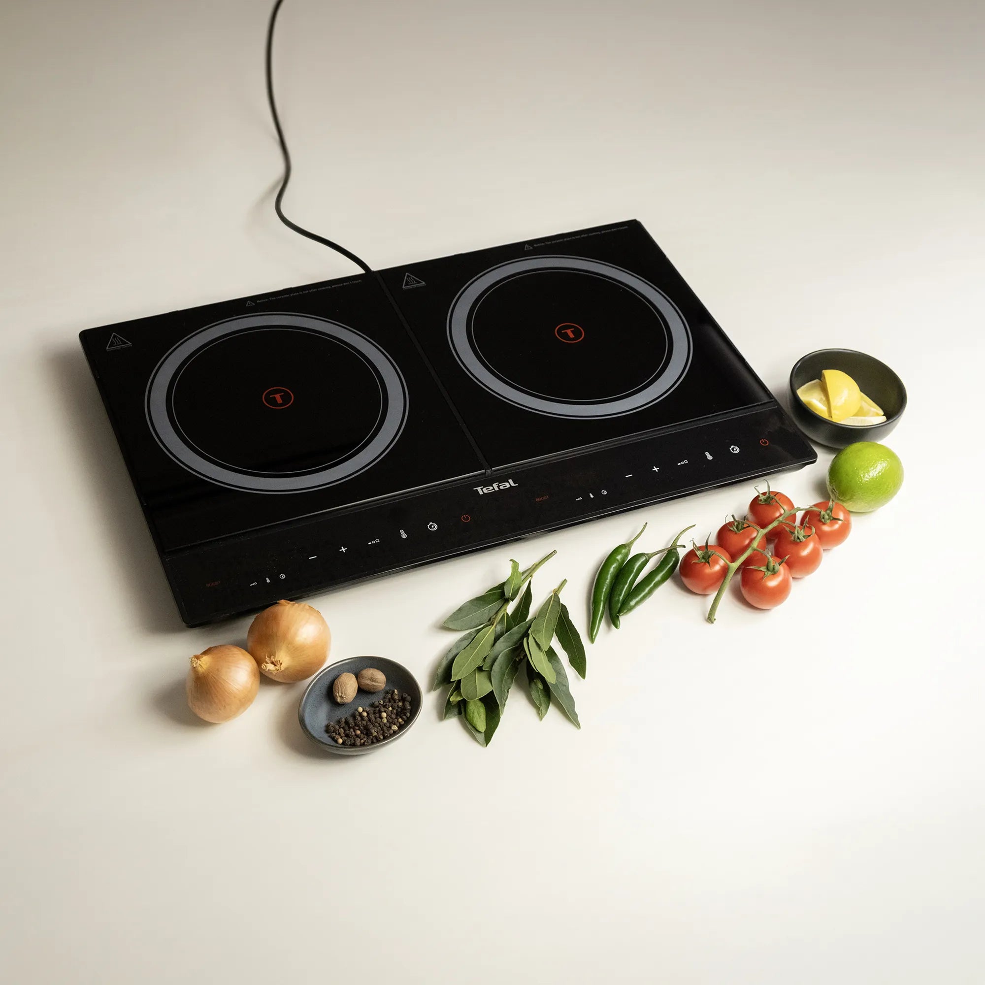 Tefal Dual Express Induction Hob IH9038 with ingredients
