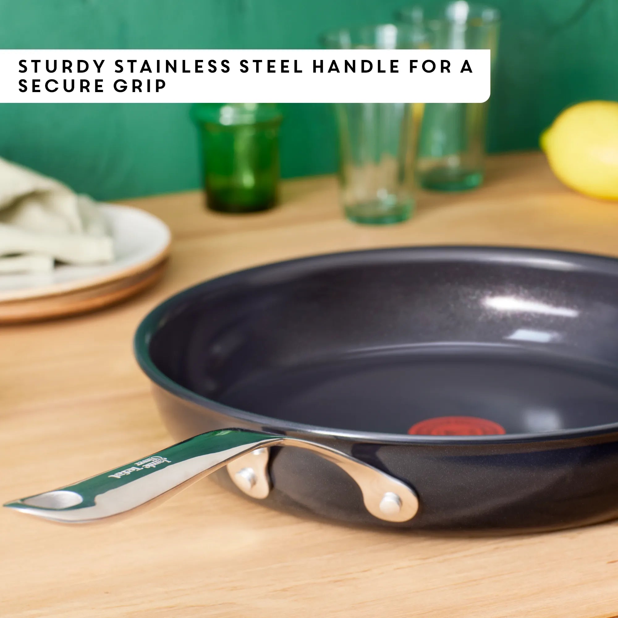 Jamie Oliver by Tefal Enjoy Ceramic Induction Hard Anodised with sturdy stainless steel handle for a secure grip