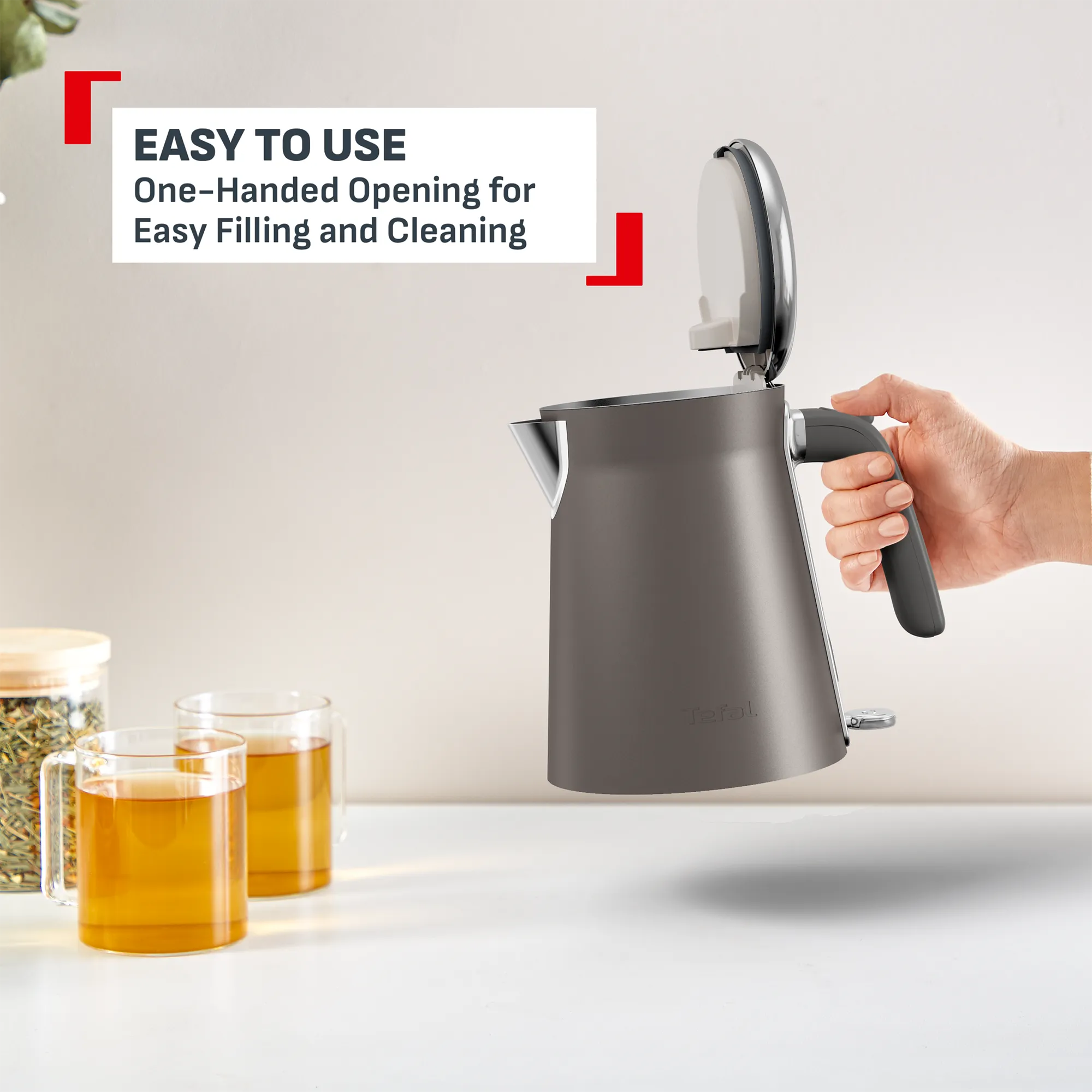 Tefal Collection Kettle Grey Pewter KI666E easy to use with one-handed opening