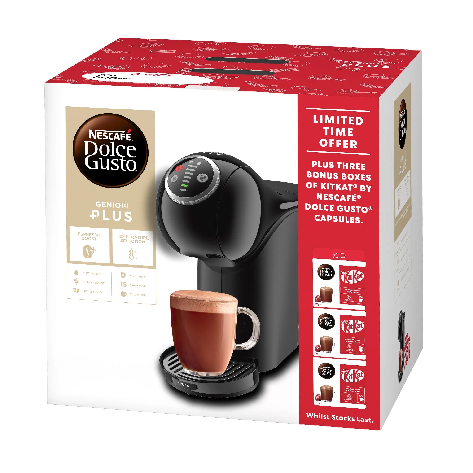 Dolce Gusto Genio S Plus Coffee Machine KitKat 3 Piece Bundle KP340KK3 Packaging