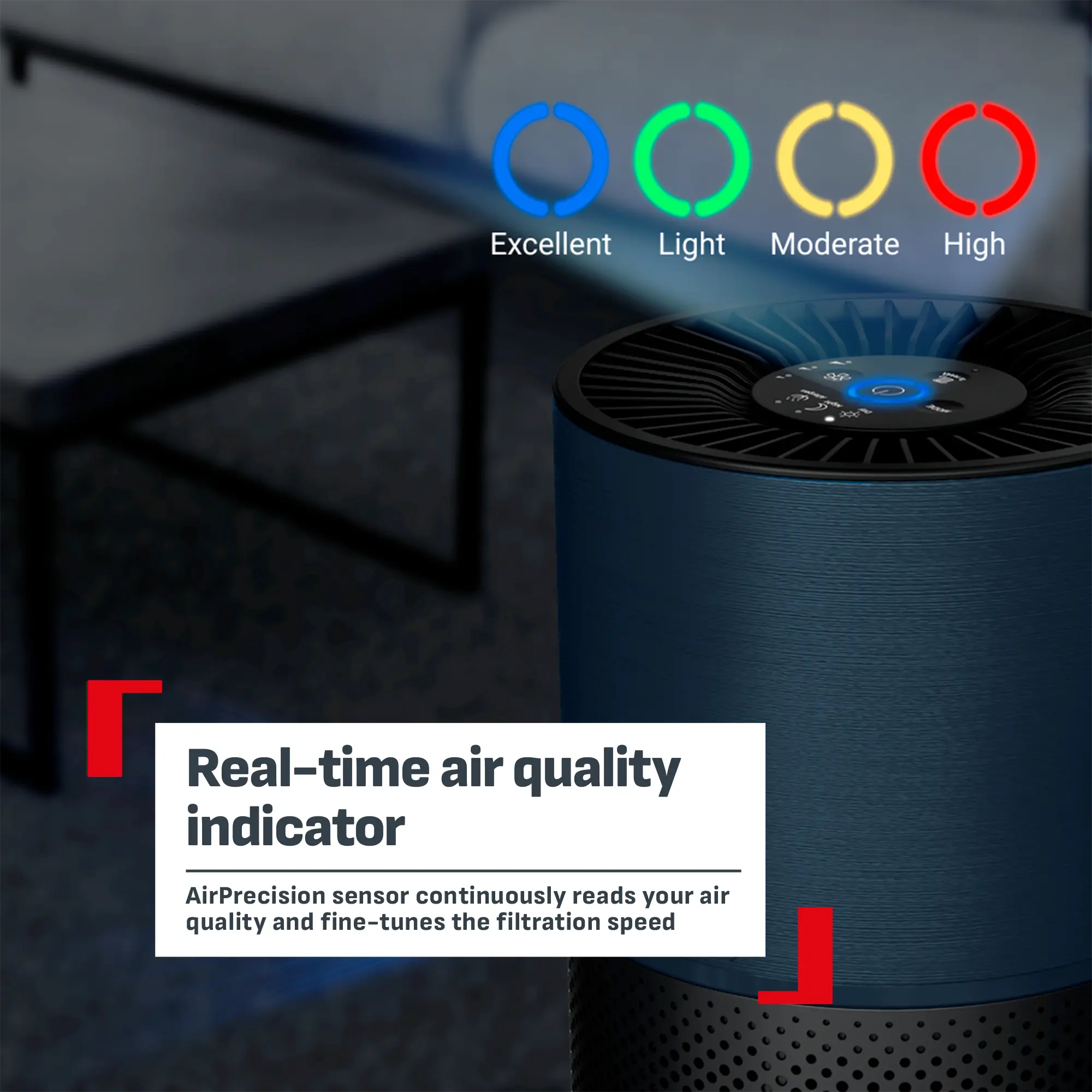 Tefal Pure Air Compact Air Purifier PT2221 with colour coded real-time air quality indicator
