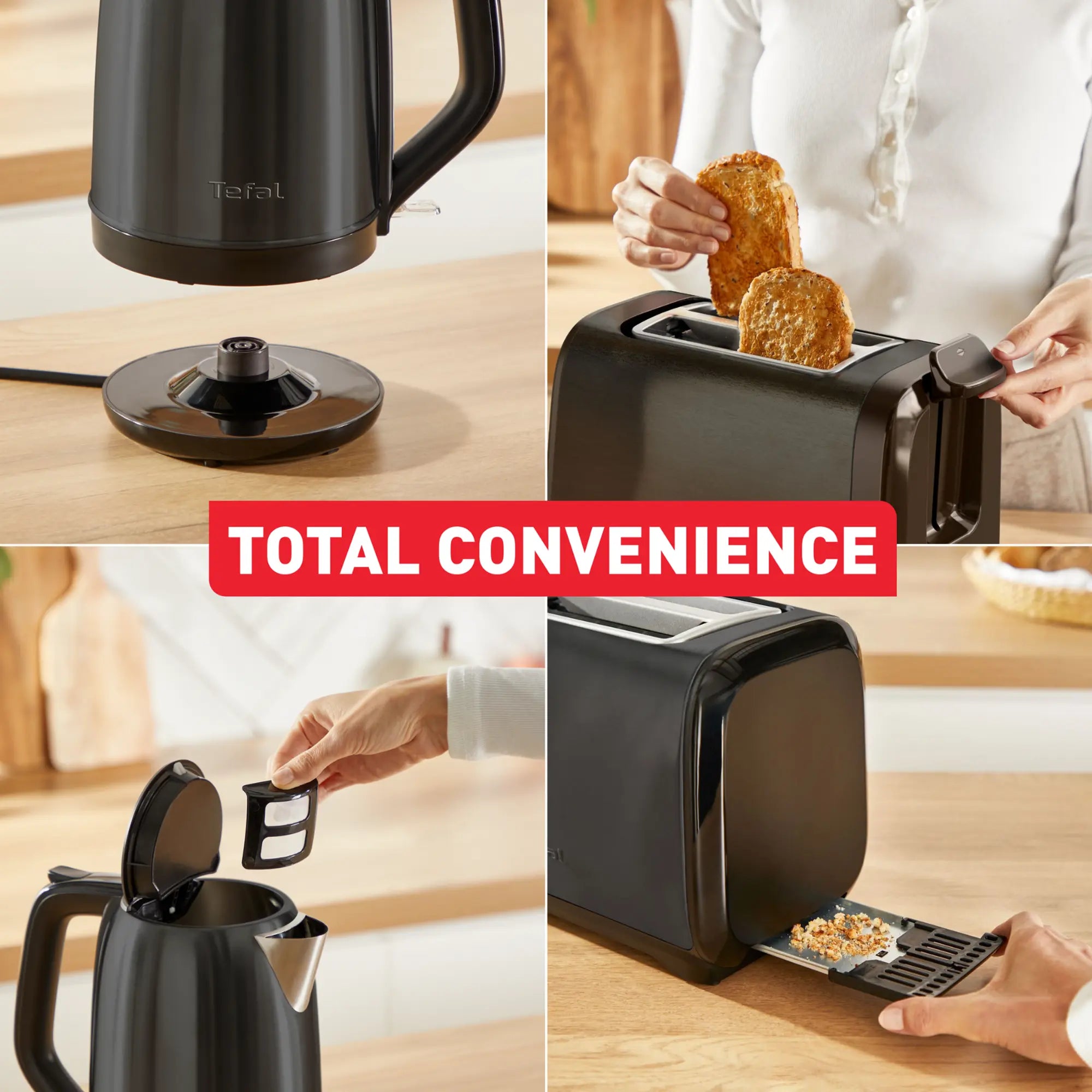 Tefal Subito Black Stainless Steel Toaster & Kettle Breakfast Set with convenient features