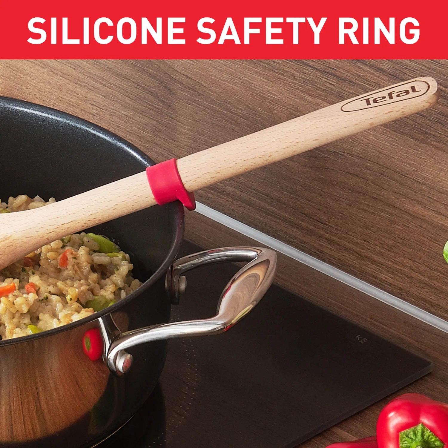 Tefal Ingenio Wooden Risotto Spoon K2308514 with silicone safety ring