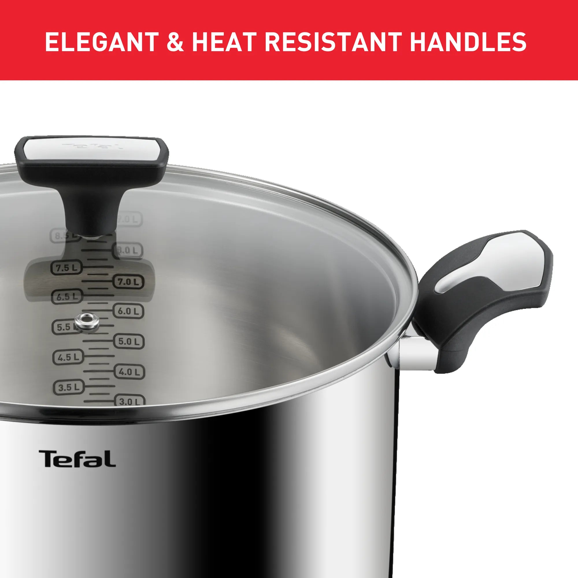 Tefal Emotion Induction Stainless Steel Stockpot 9L with elegant and heat resistant handles