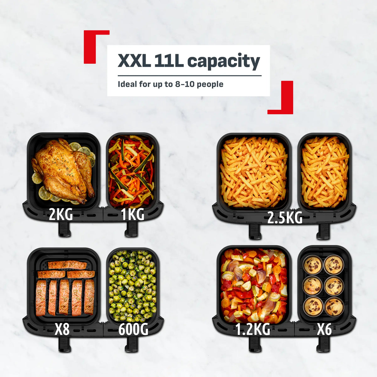 Tefal Ever Fry Infra Heat Dual 11L Detachable Front Air Fryer EY9488 with XXL 11L capacity for 8-10 people
