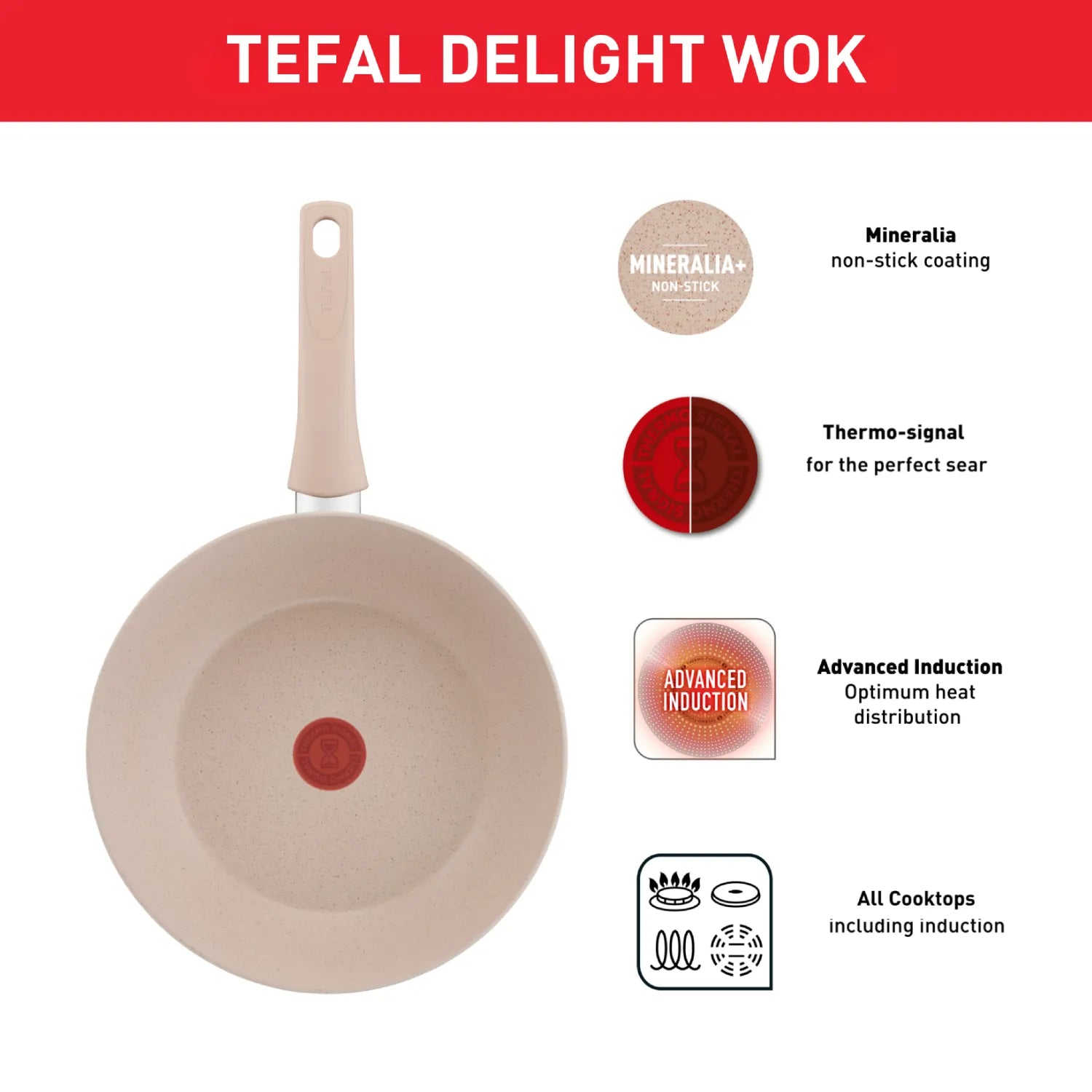 Tefal Delight Induction Mineralia Non-Stick Wok 28cm