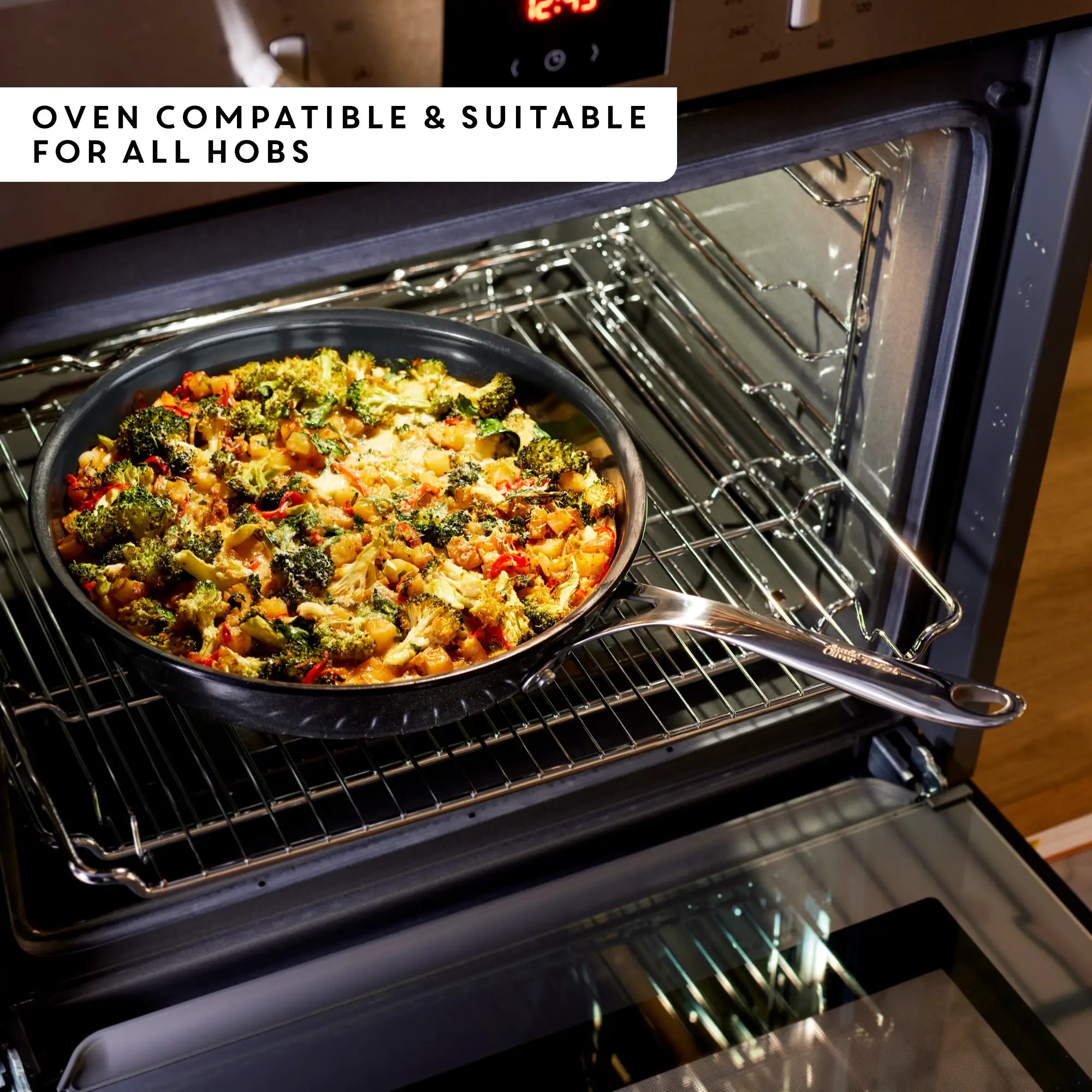 Jamie Oliver by Tefal Enjoy Ceramic Induction Hard Anodised oven compatible and suitable for all hobs including induction