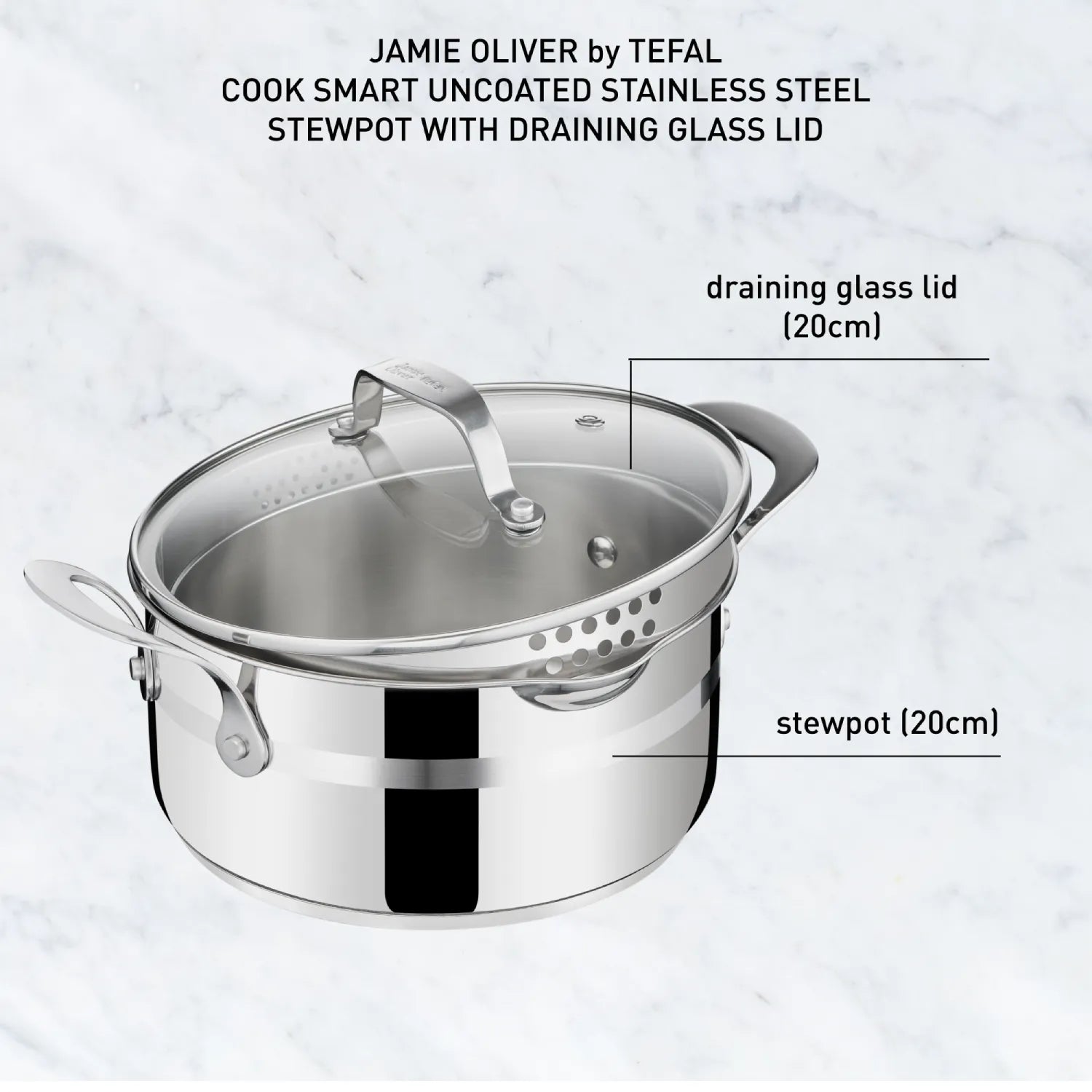 Jamie Oliver by Tefal Cook Smart Induction Stainless Steel 3pc Pot Set + Lids