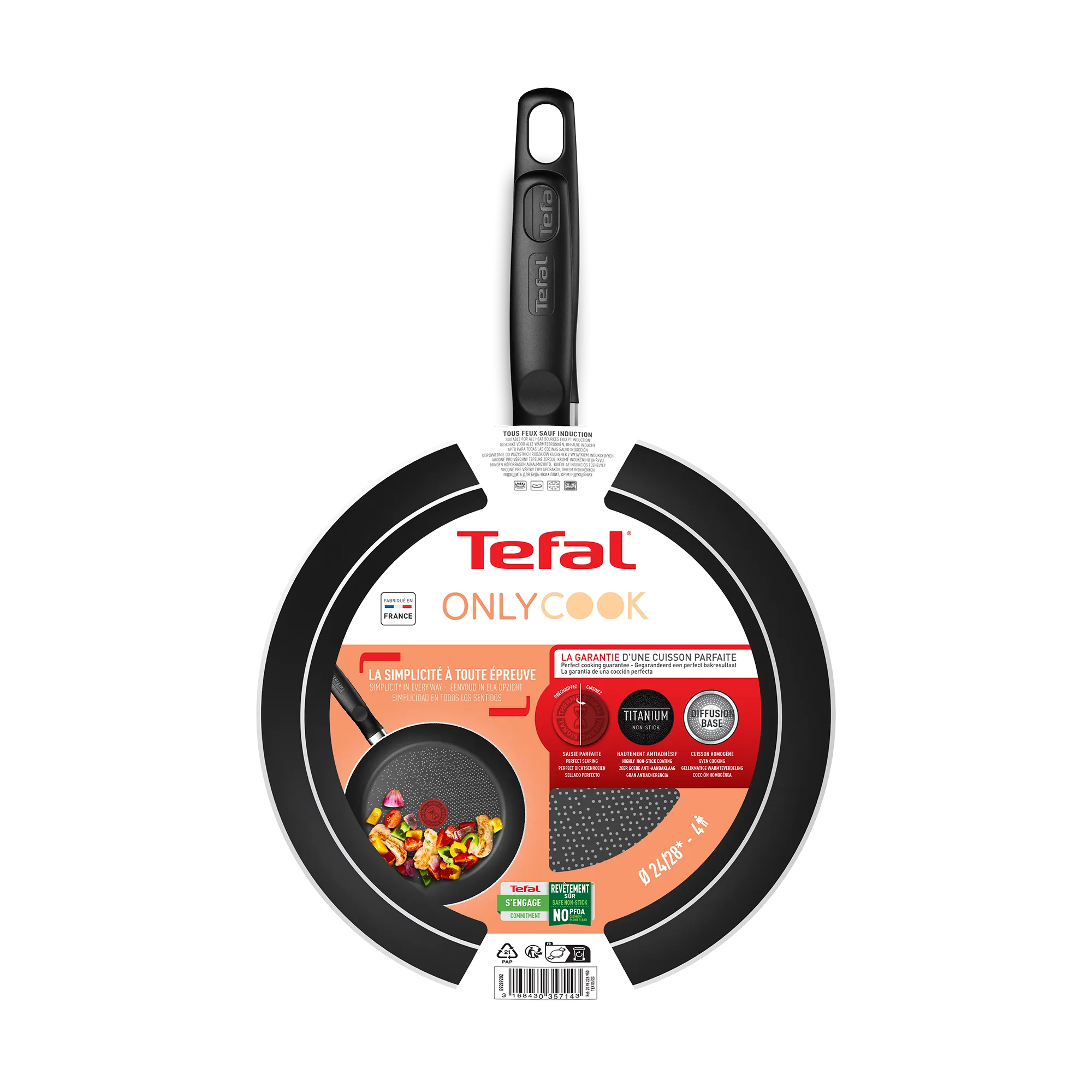 Tefal Only Cook Non-Stick Twin Pack Frypans 24/28cm packaging