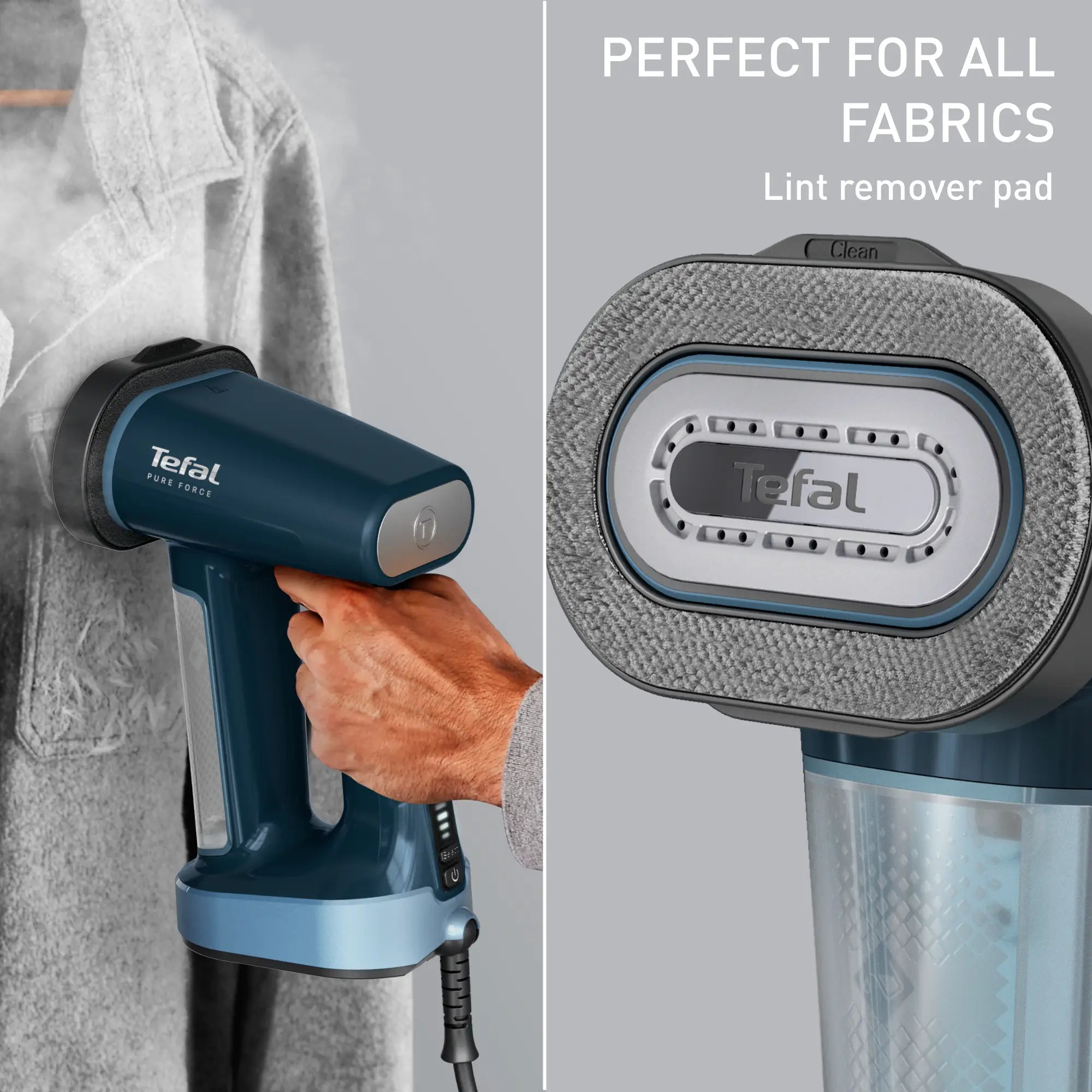 Tefal Pure Force 3 in 1 Handheld Garment Steamer DT8755 with lint remover pad