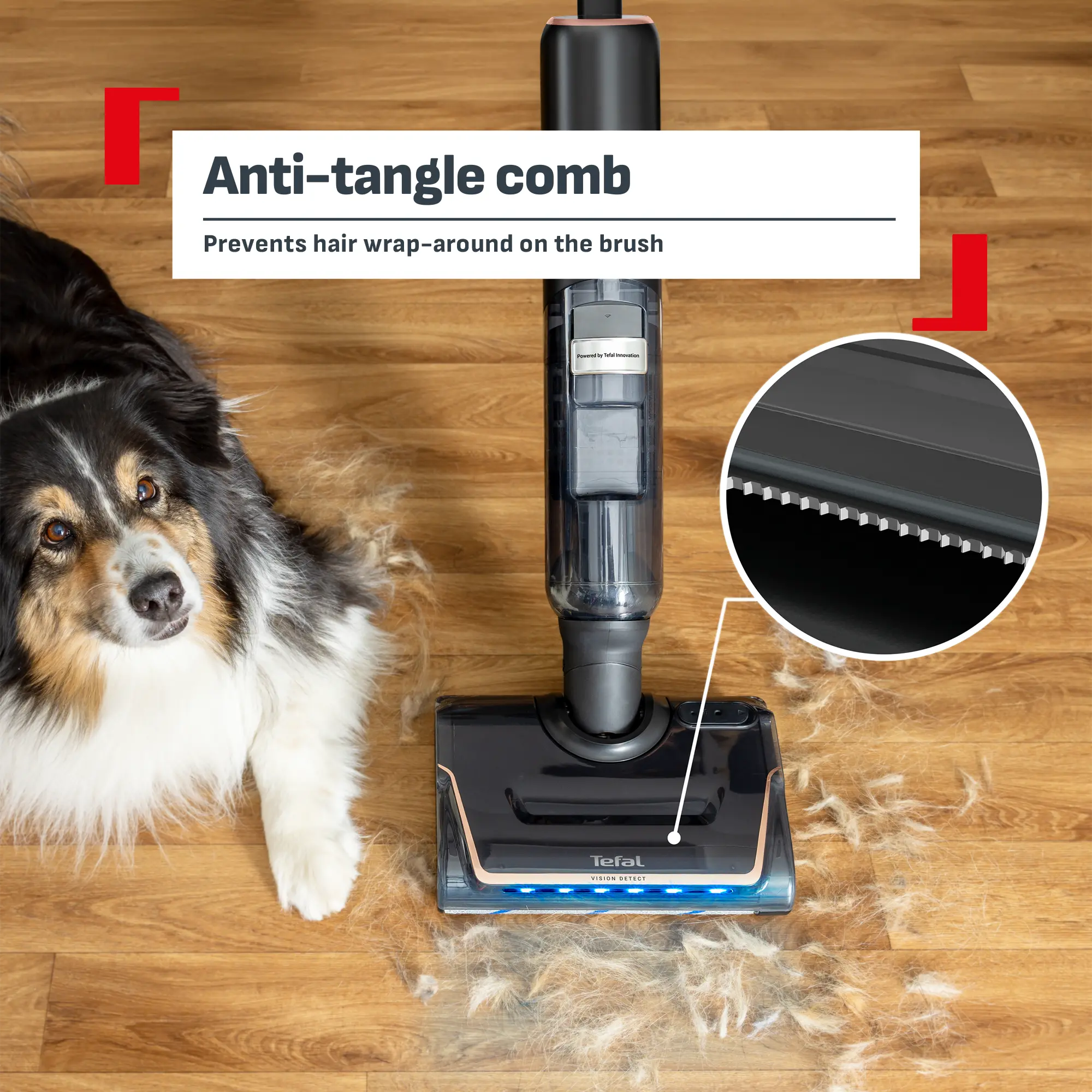 Tefal X-Clean 7 Cordless Vacuum & Floor Washer GF5736 with anti-tangle comb to prevent hair wrap-around