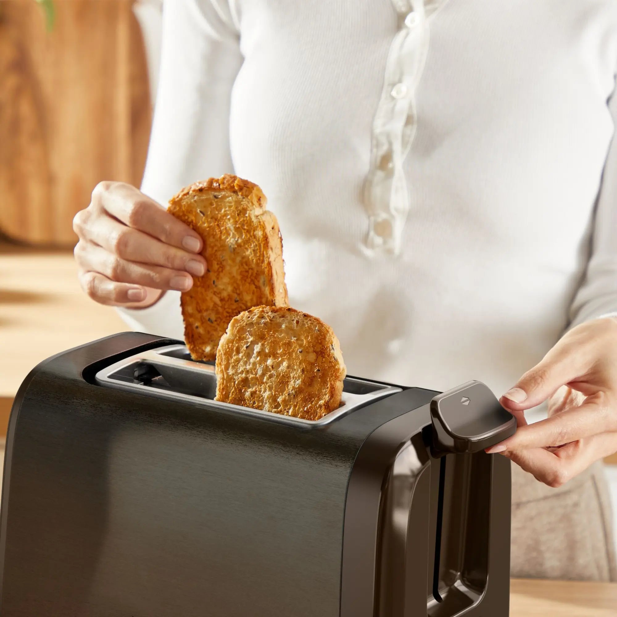 Tefal Subito Black Stainless Steel Toaster & Kettle Breakfast Set with extra-high lift lever