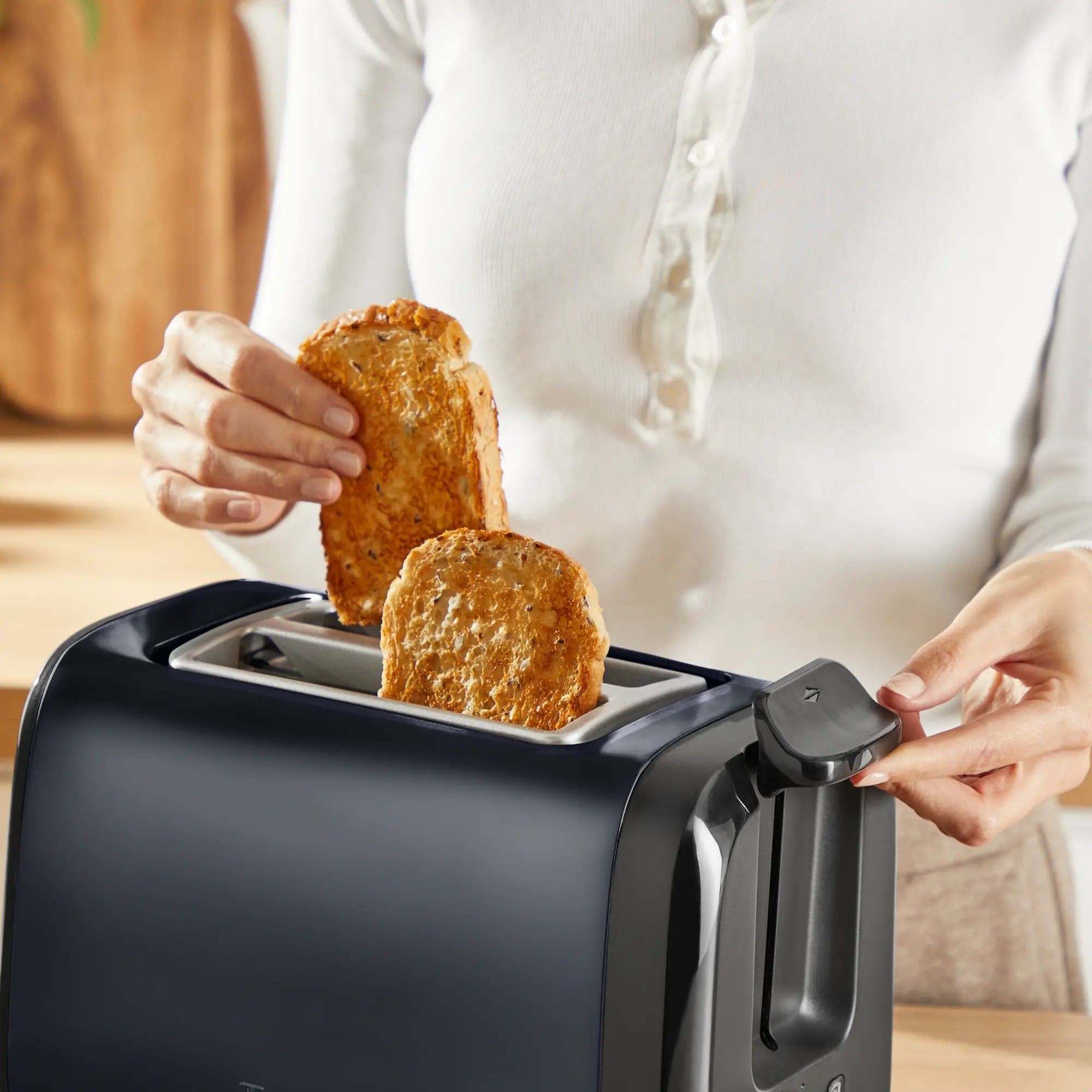 Tefal Subito Black Stainless Steel Toaster & Kettle Breakfast Set with extra-high lift lever