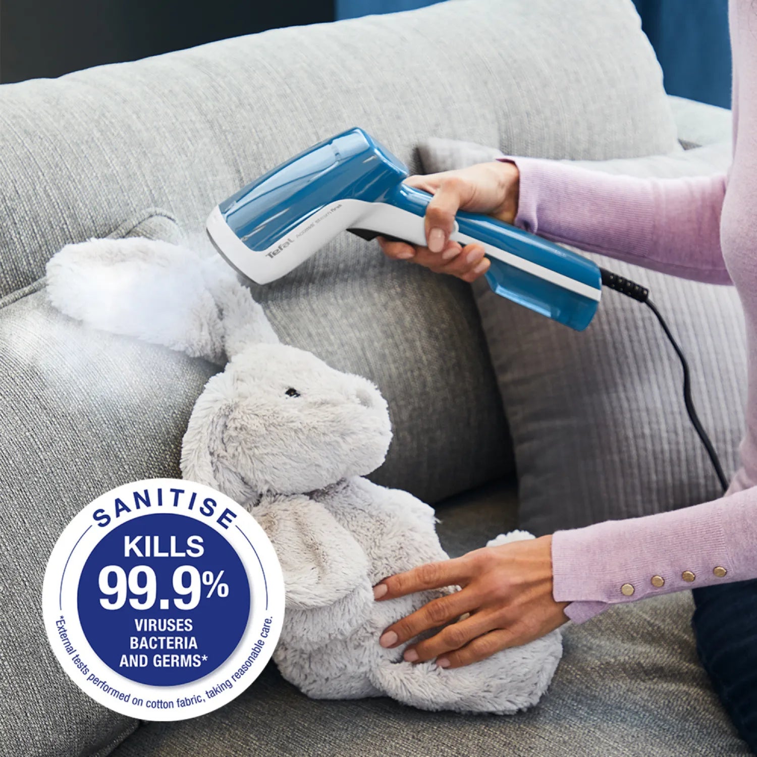 Tefal Access Steam First Garment Steamer DT6130 sanitises kills 99.9% bacteria and viruses