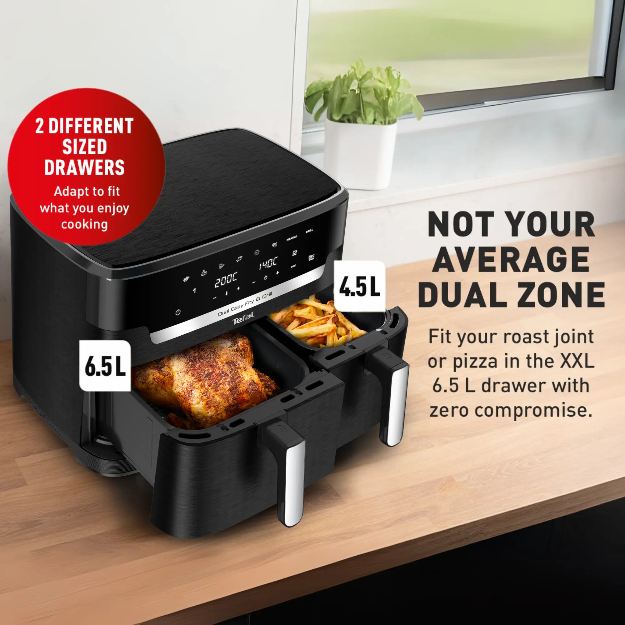 Tefal Dual Easy Fry & Grill 11L Air Fryer EY9458 - 6.5L and 4.5L dual zones
