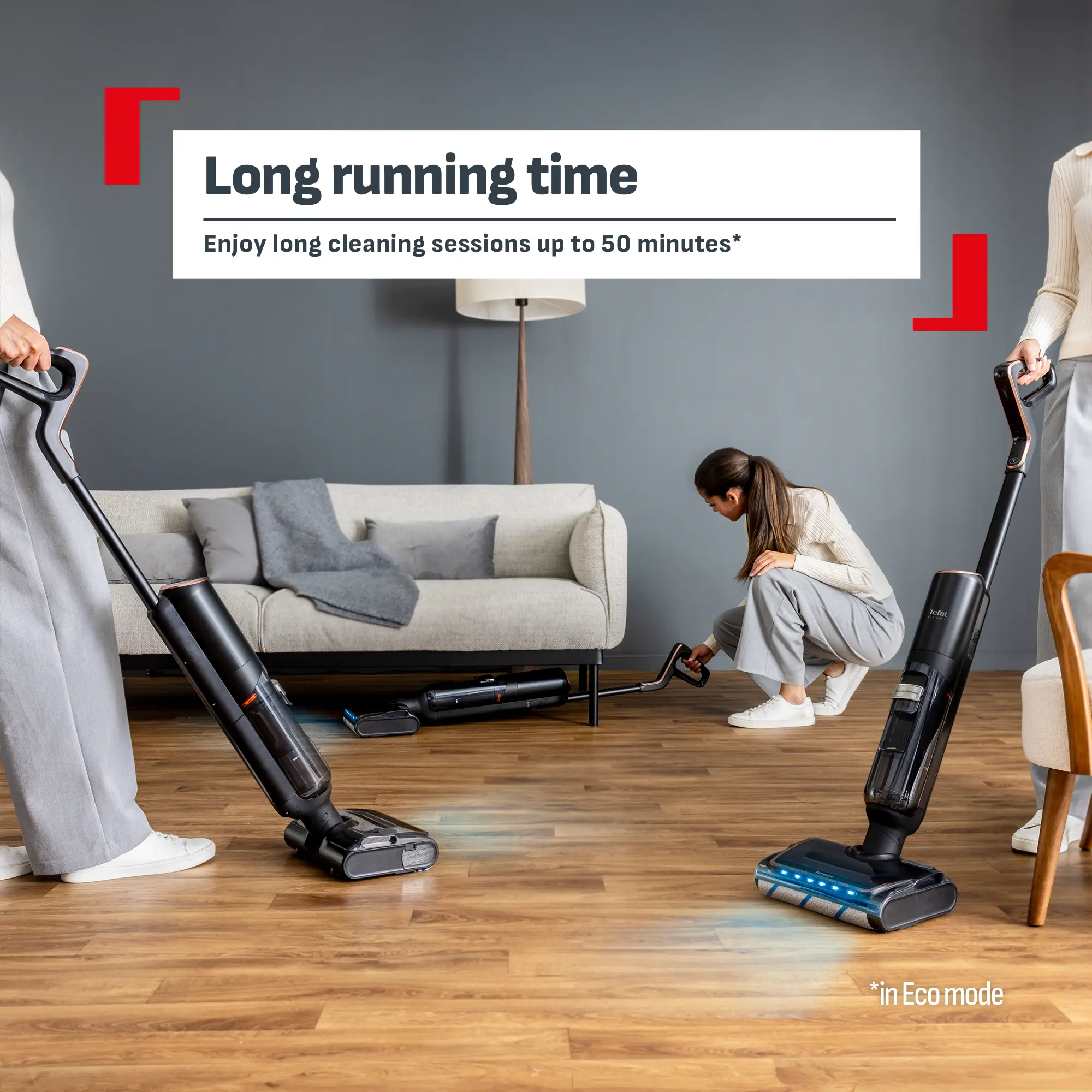 Tefal X-Clean 7 Cordless Vacuum & Floor Washer GF5736 with long running time of 50min in eco mode