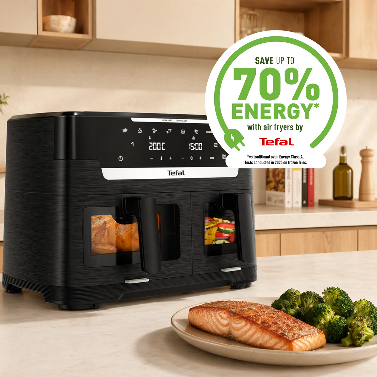 Tefal Ever Fry Infra Heat Dual 11L Detachable Front Air Fryer EY9488 with up to 70% energy saving