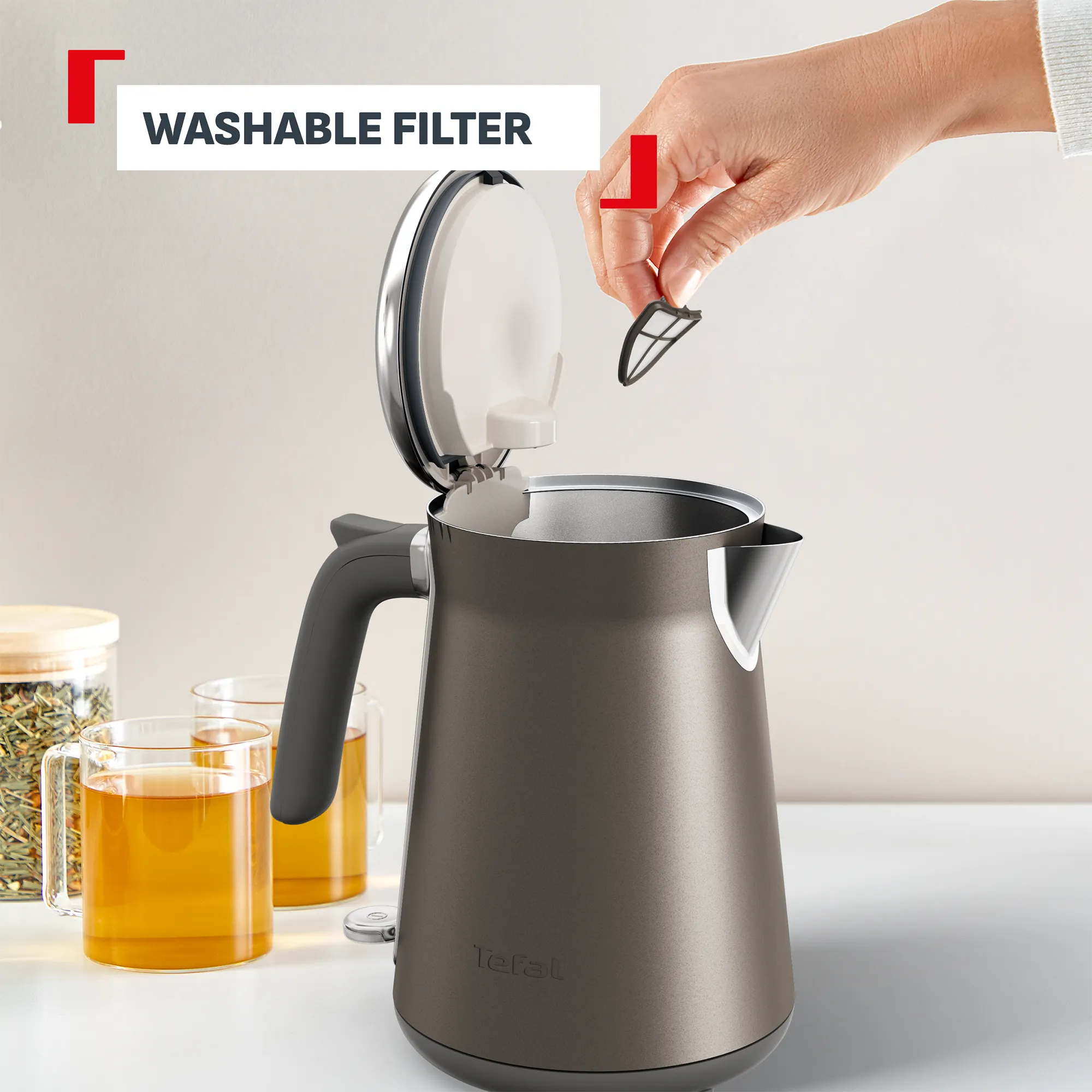 Tefal Collection Kettle Grey Pewter KI666E with removable and washable filter
