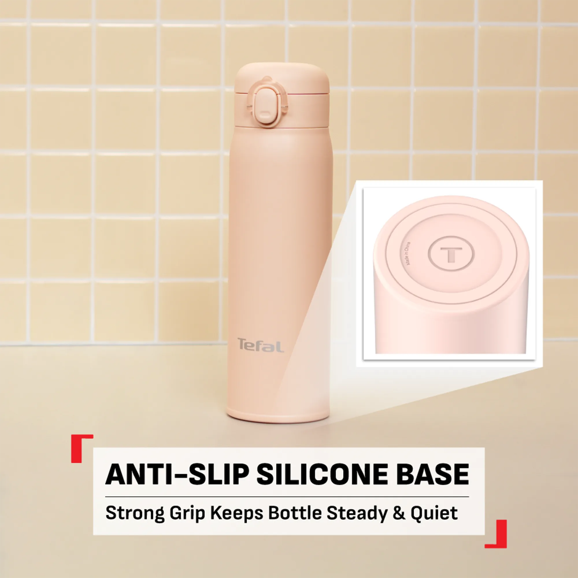 Tefal Easy to Go Stainless Steel Drink Bottle 500ml with anti-slip silicone base
