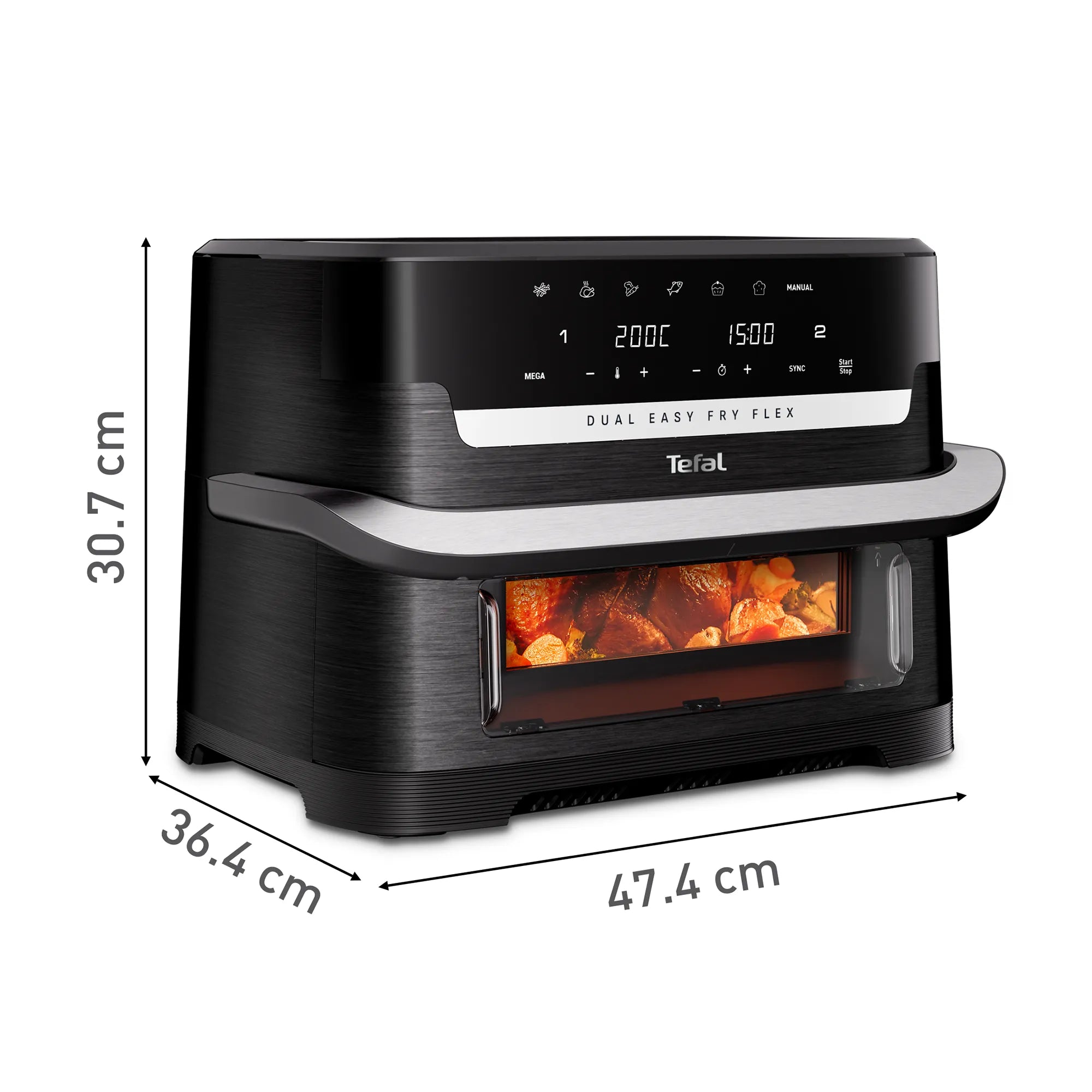 Tefal Dual Easy Fry Flex Black Air Fryer EY9228 Dimensions