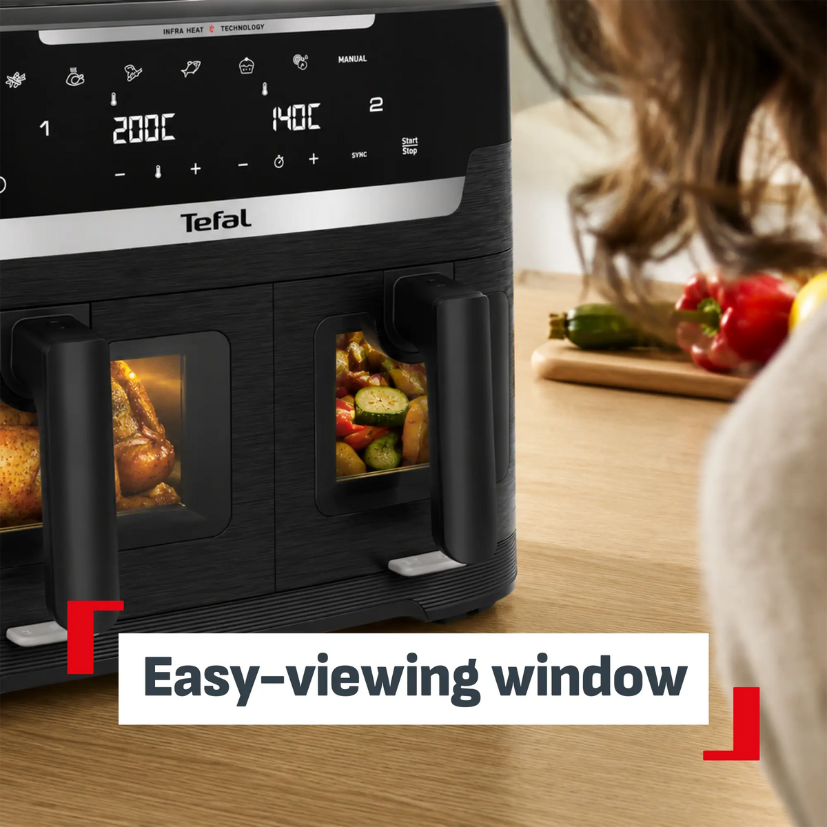 Tefal Ever Fry Infra Heat Dual 11L Detachable Front Air Fryer EY9488 with easy viewing window