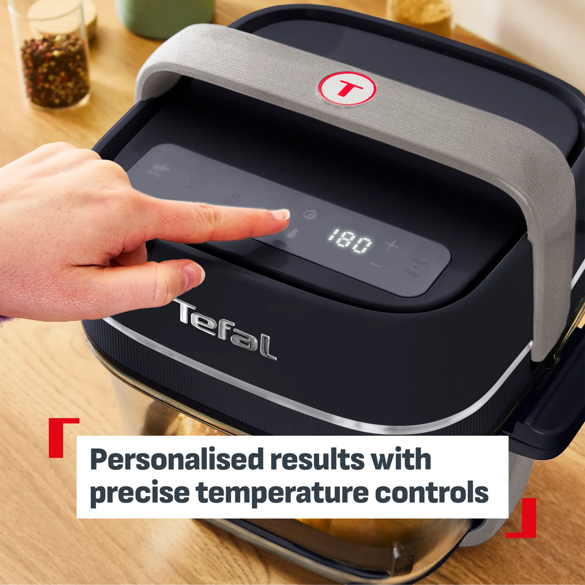 Crisp & Go Portable Glass Air Fryer Black FB7018 with precise temperature controls