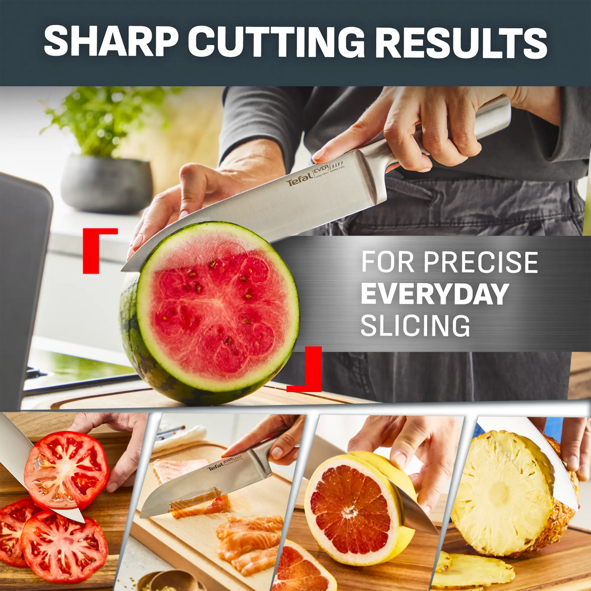Tefal Eversharp Pro Stainless Steel Knife Block 6pc Set + Block with Integrated Sharpener for precise everyday slicing