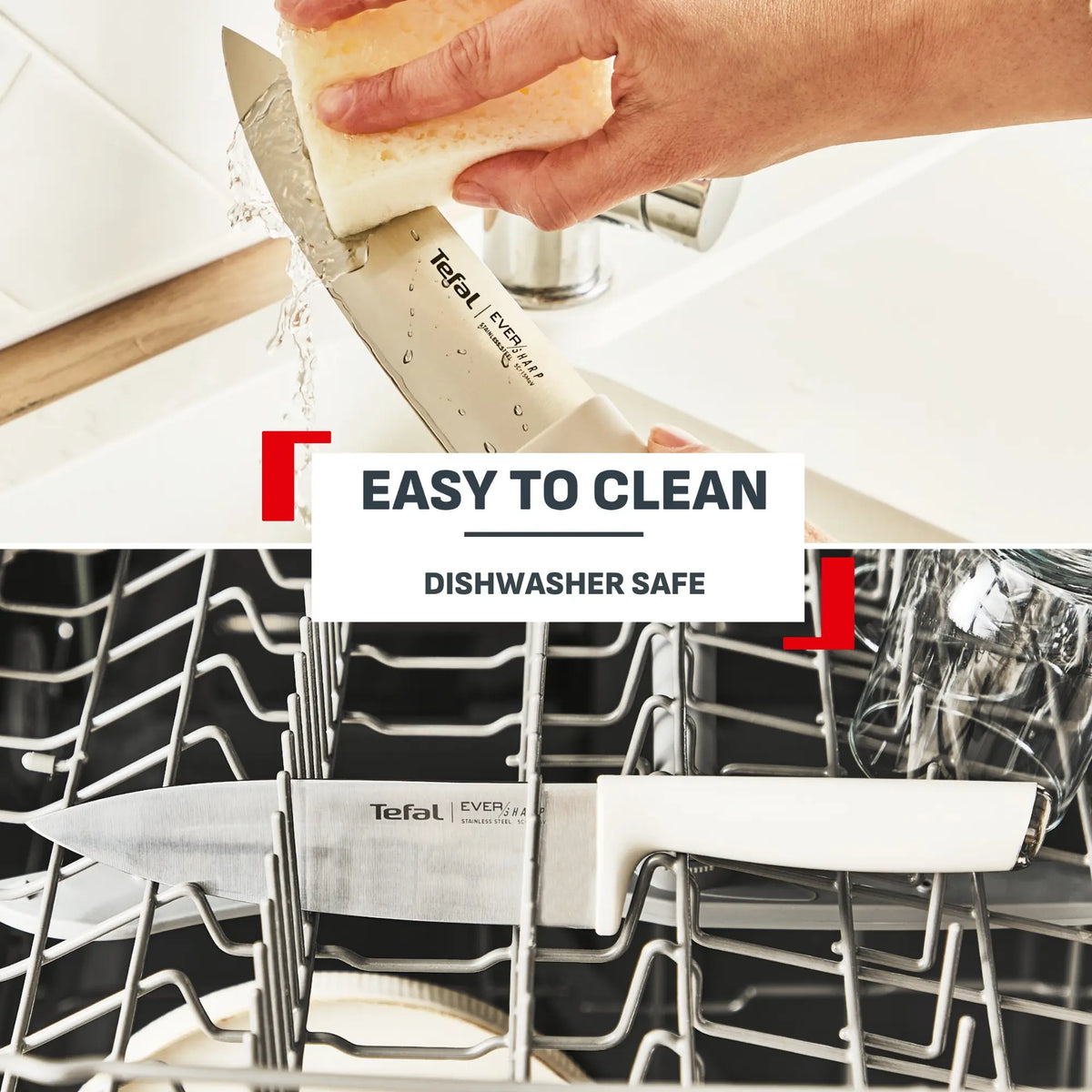Tefal Eversharp Daily Rise Beige Knife Block 3pc Set with Integrated Sharpener