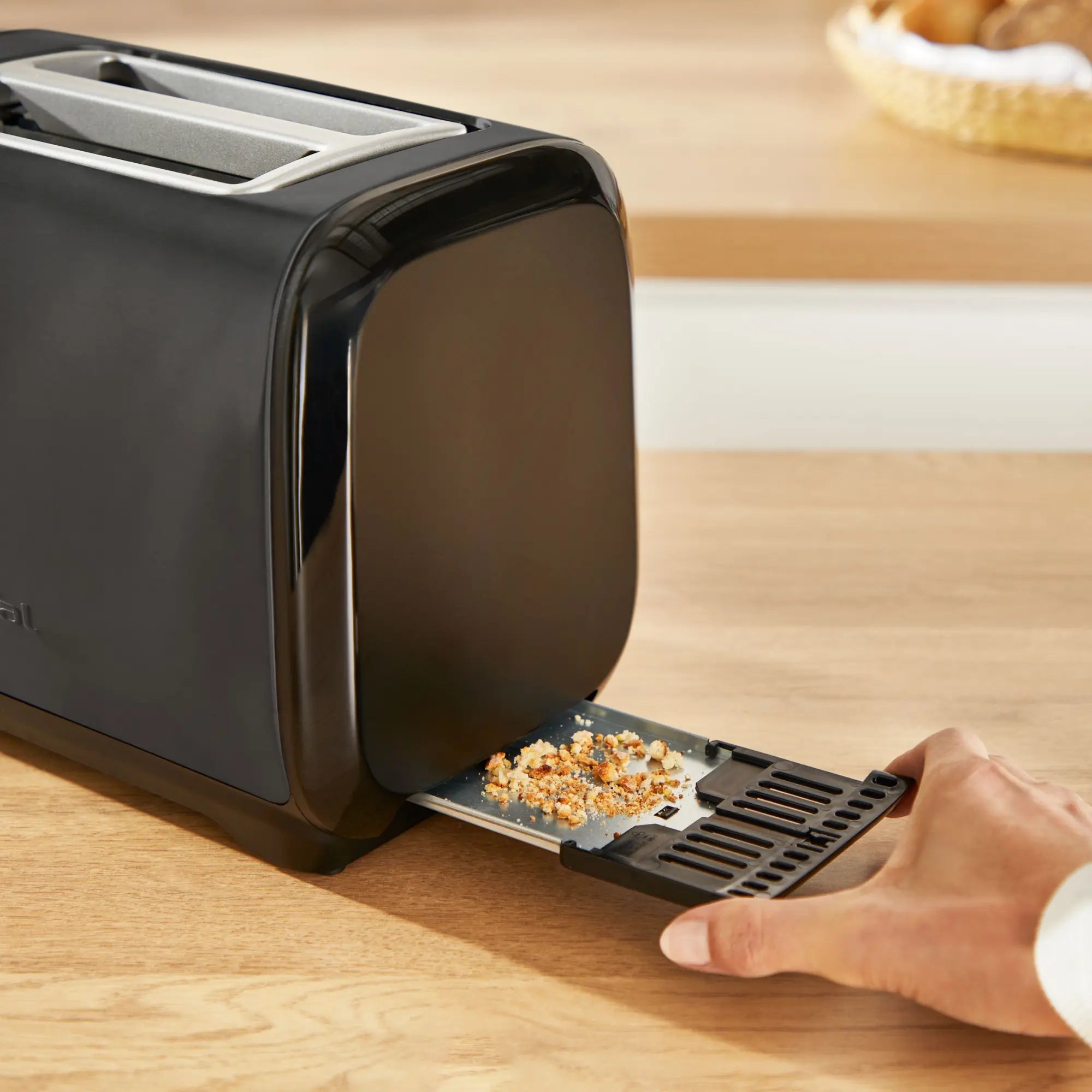 Tefal Subito Black Stainless Steel Toaster & Kettle Breakfast Set with removable crumbs tray