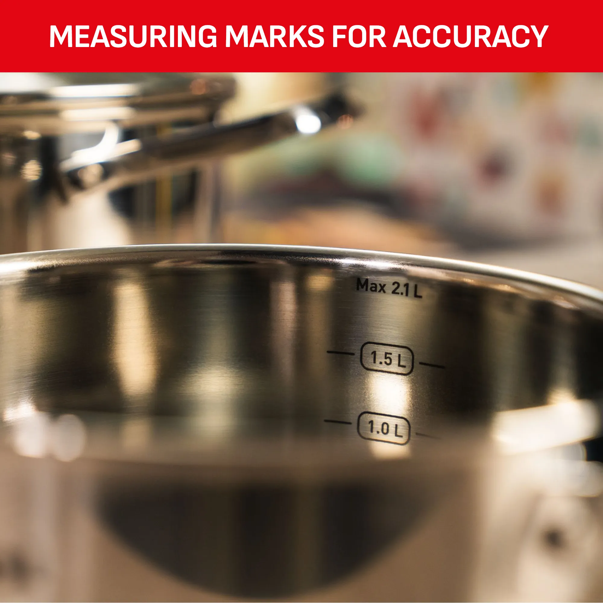 Tefal Cook Eat Induction 3pc Pot Set with measuring marks for accuracy