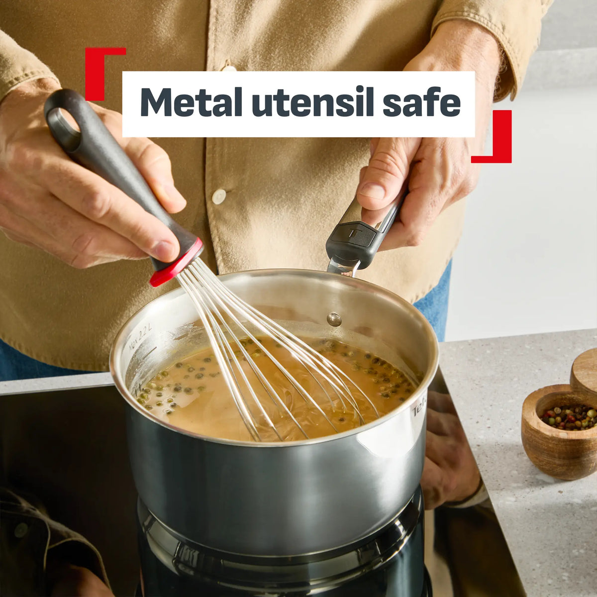 Tefal Emotion+ Induction Stainless Steel Uncoated 3pc Pot Set
