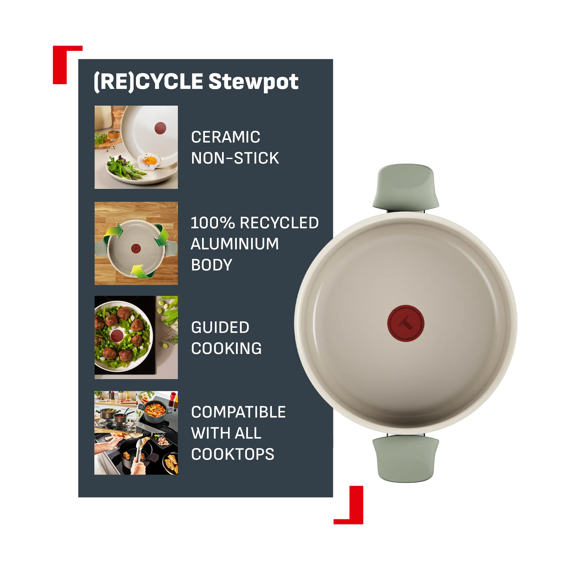 Tefal (Re)cycle Induction Ceramic Green Lichen Non-Stick Stewpot 24cm + Lid