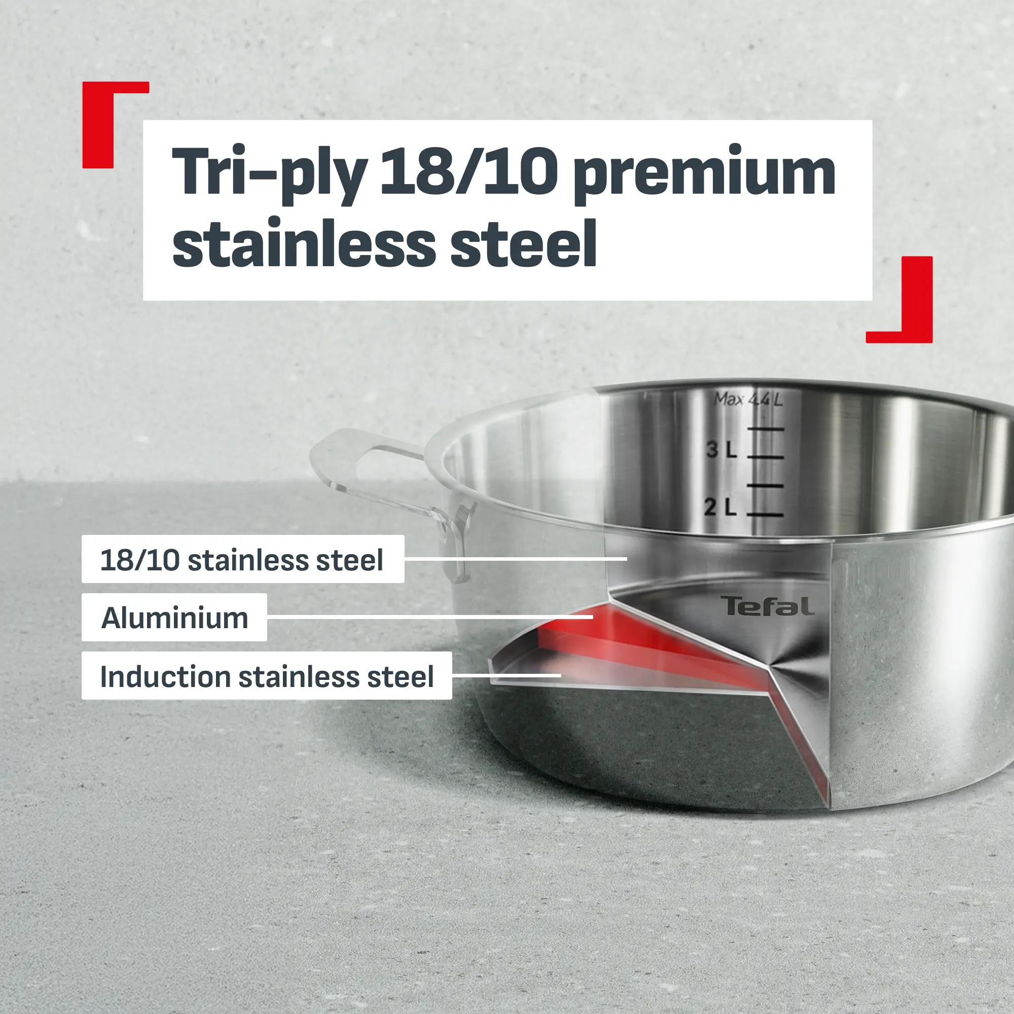 Tefal Emotion+ Gourmet Induction Stainless Steel Uncoated Dutch Oven 24cm