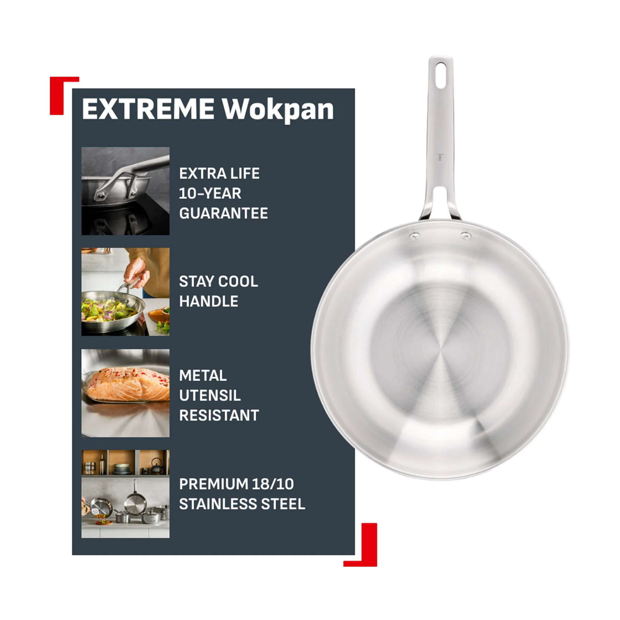 Tefal Extreme Induction Stainless Steel Uncoated Wok 28cm