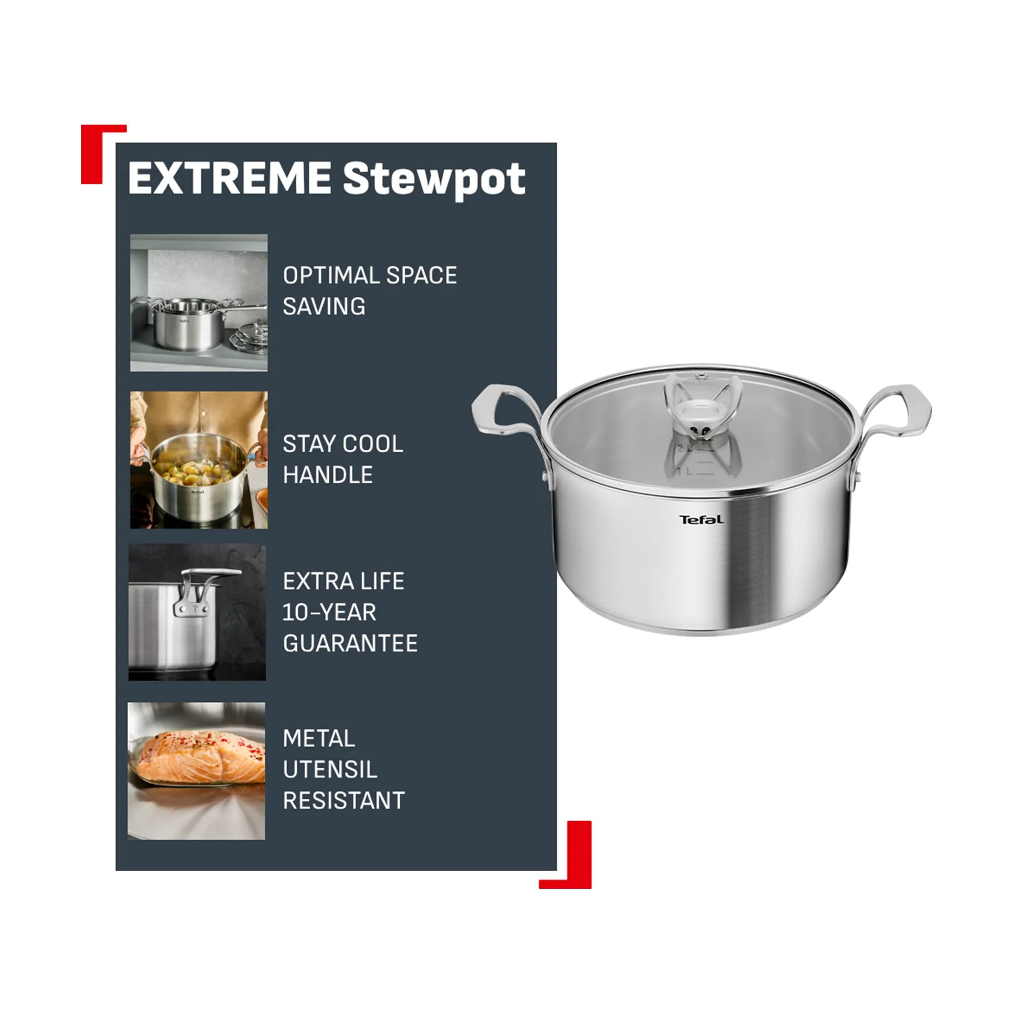 Tefal Space+ Extreme Induction Stainless Steel Stewpot 24cm + Lid