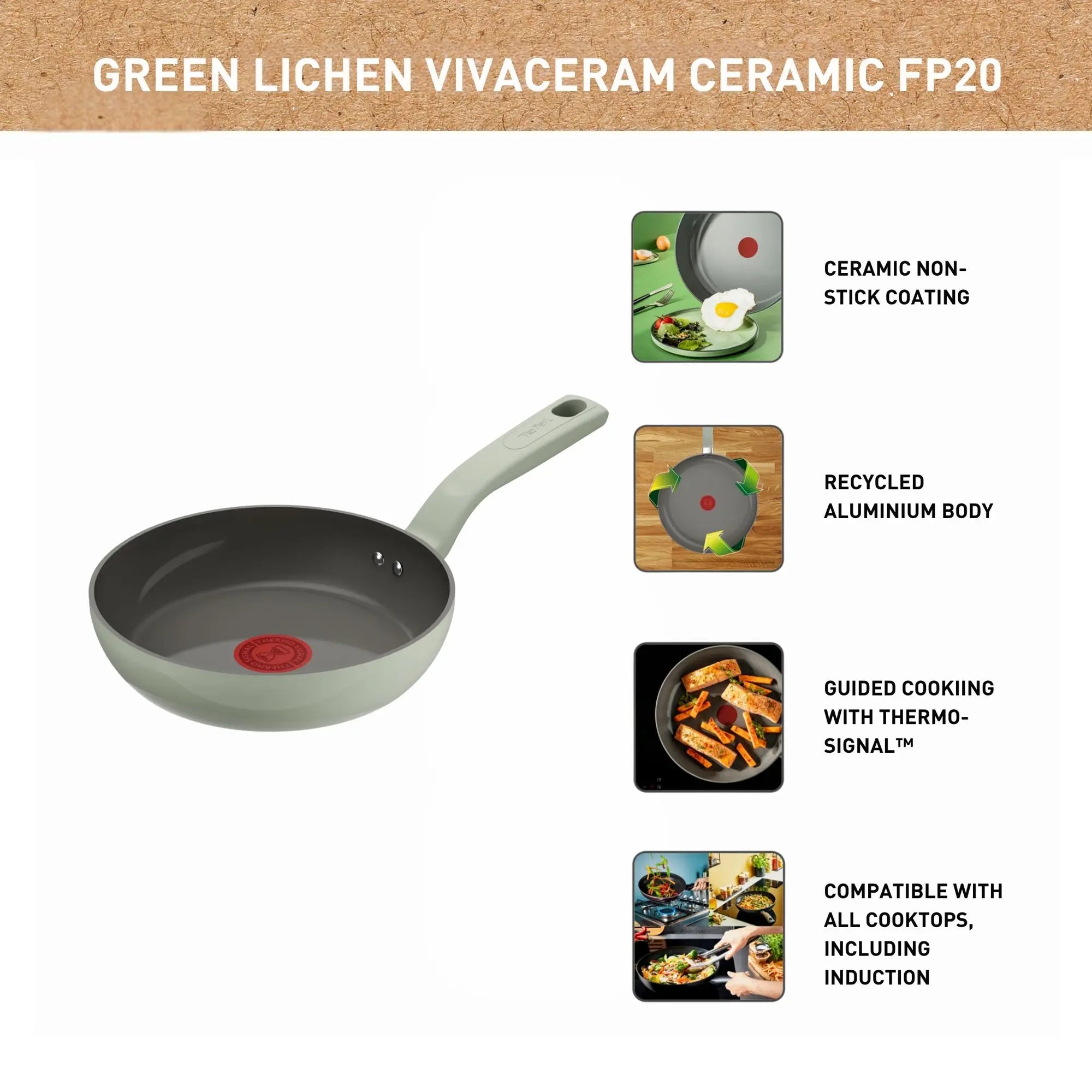 Tefal Vivaceram Induction Ceramic Green Lichen Frypan 20cm Features