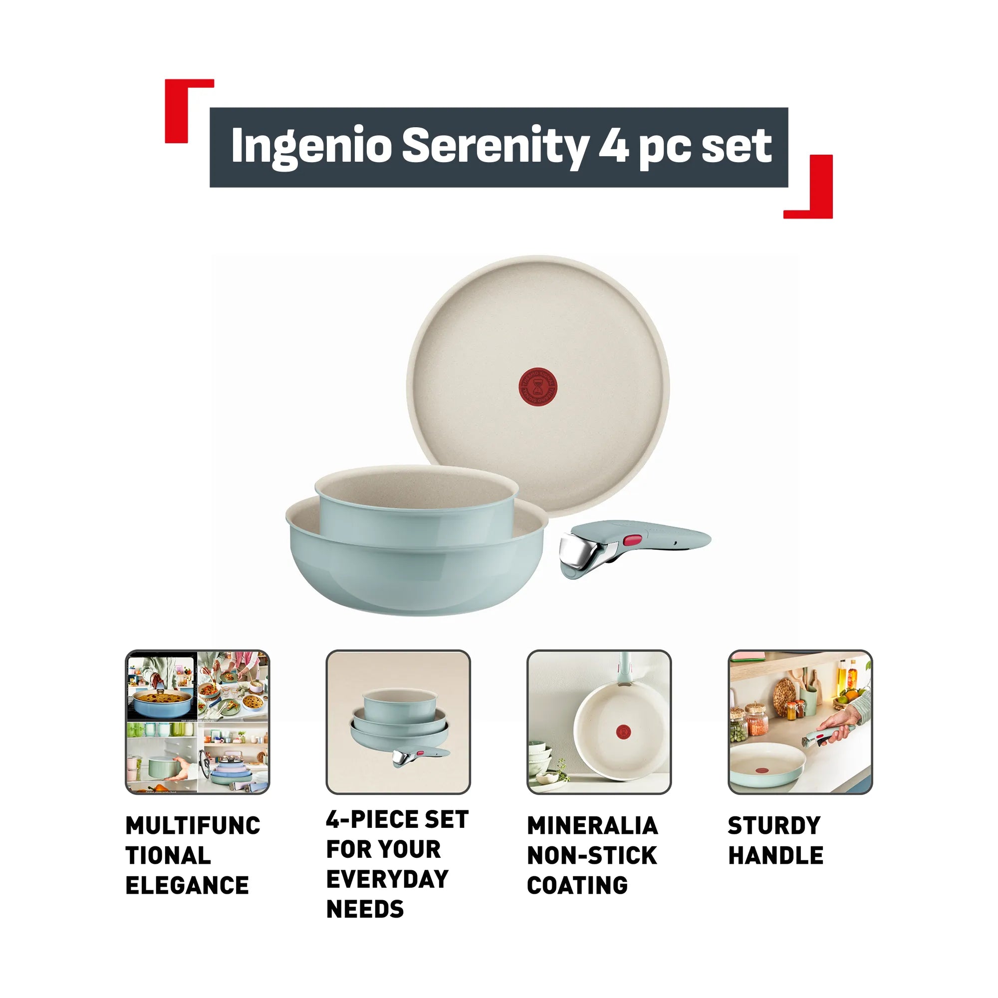Tefal Ingenio Serenity Induction Non-Stick Eucalyptus 4pc Set