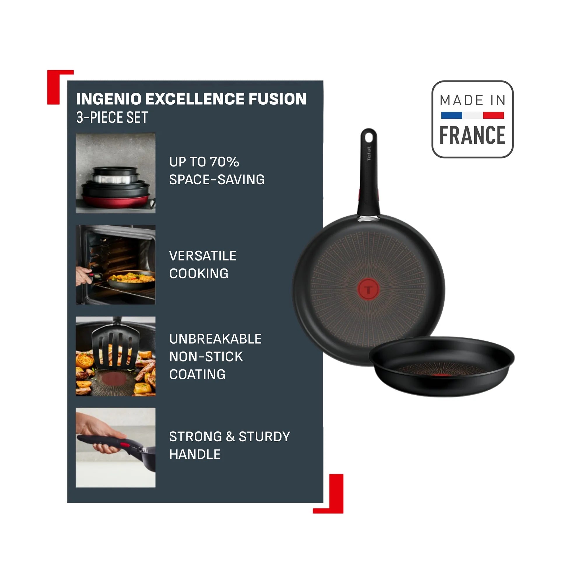 Tefal Ingenio Excellence Fusion Induction Non-Stick 3pc set features