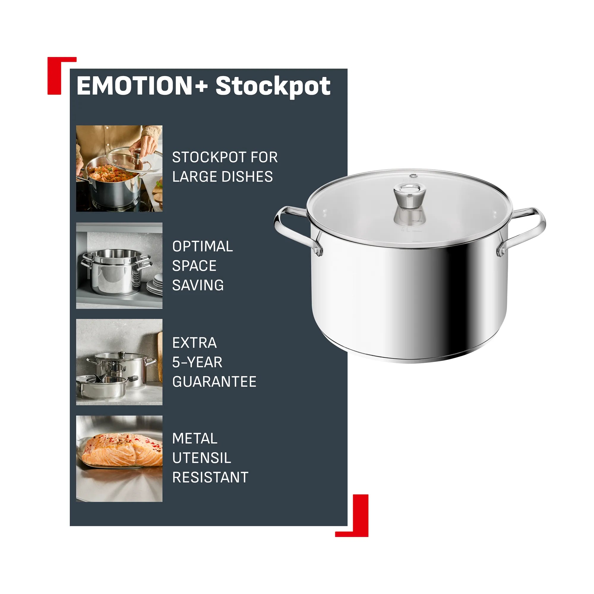 Tefal Space+ Emotion+ XL Induction Stainless Steel Big Pot 9.6L